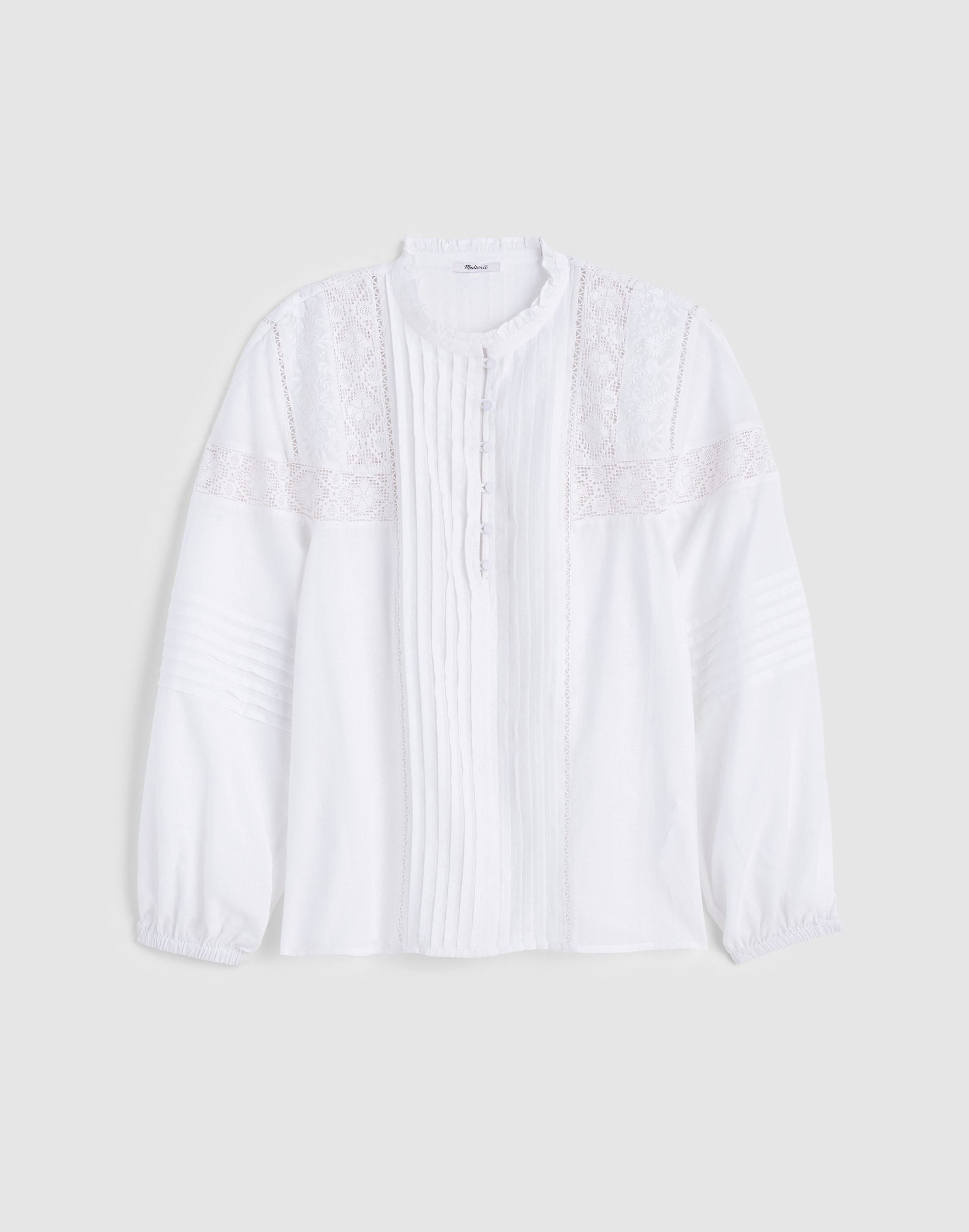 Ruffled High-Neck Pintuck Blouse