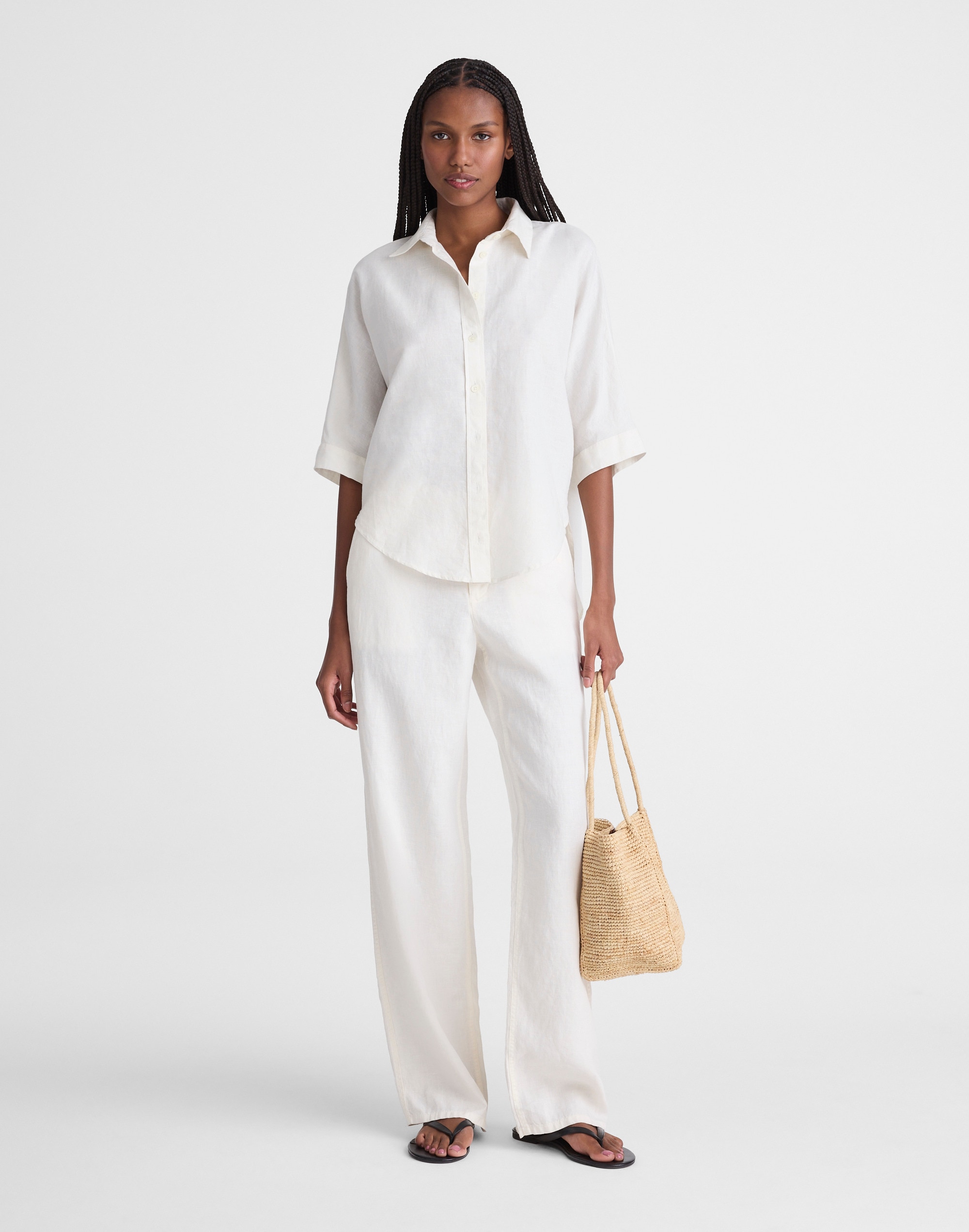 Relaxed Pleat-Sleeve Button-Up Shirt