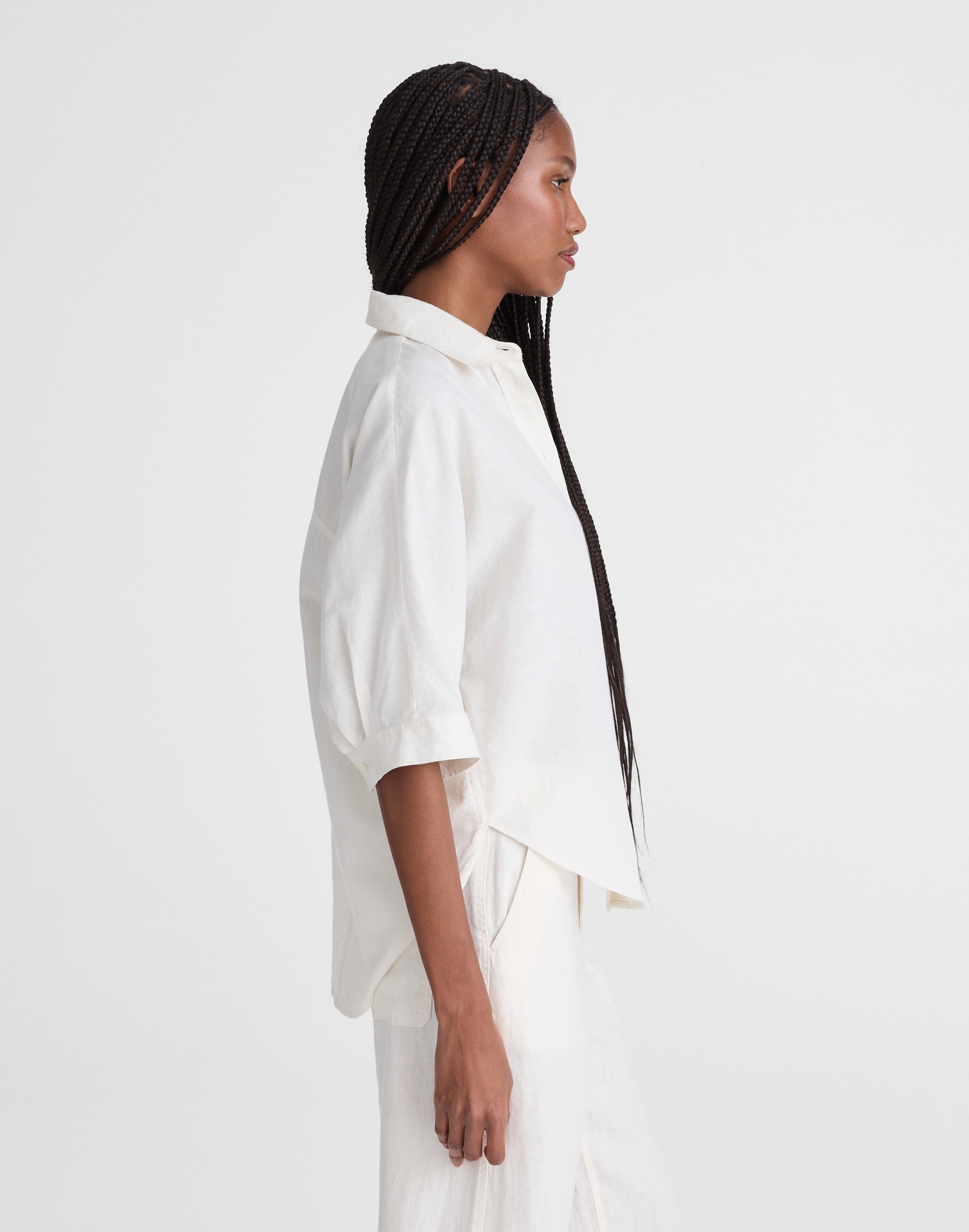 Relaxed Pleat-Sleeve Button-Up Shirt