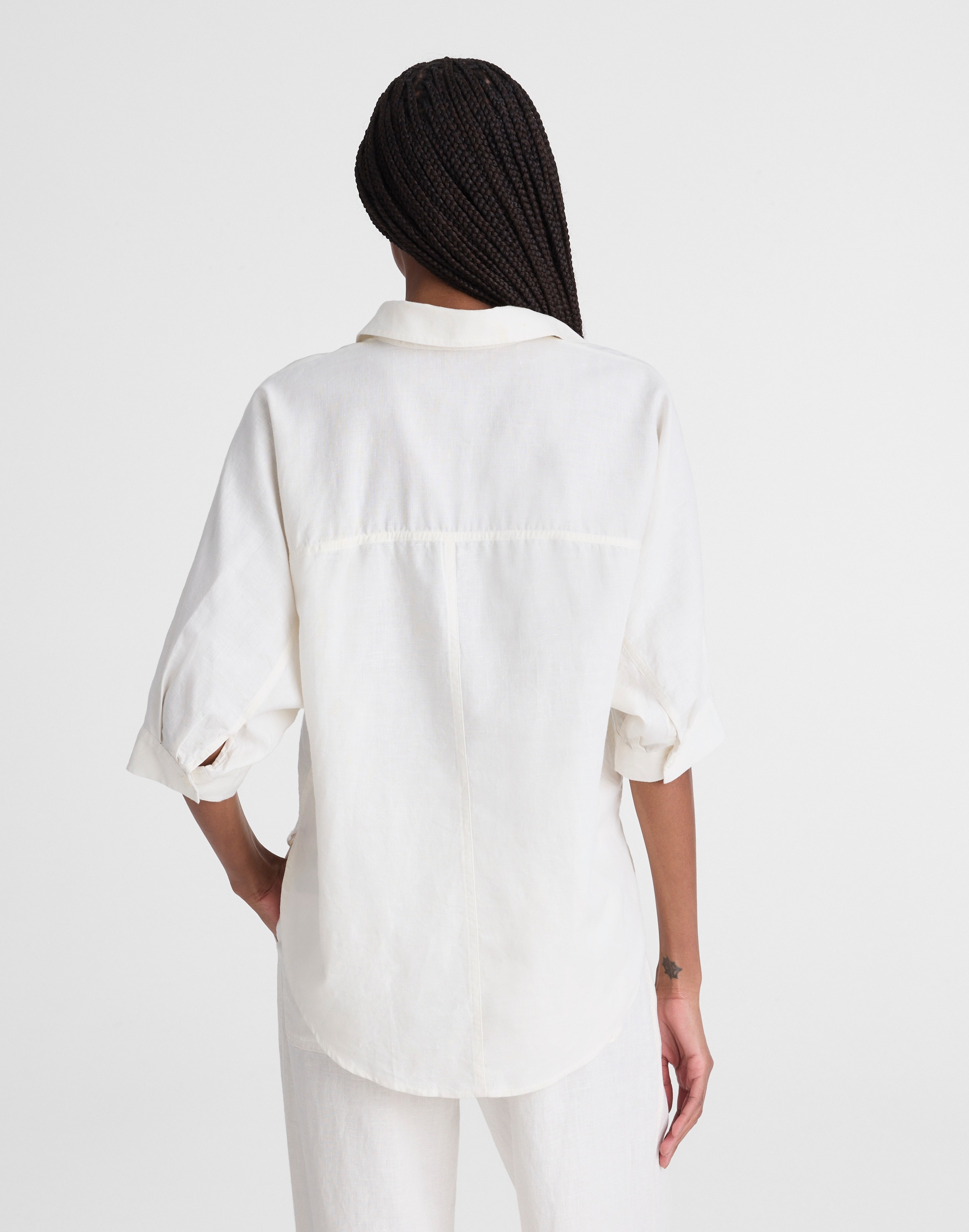 Relaxed Pleat-Sleeve Button-Up Shirt