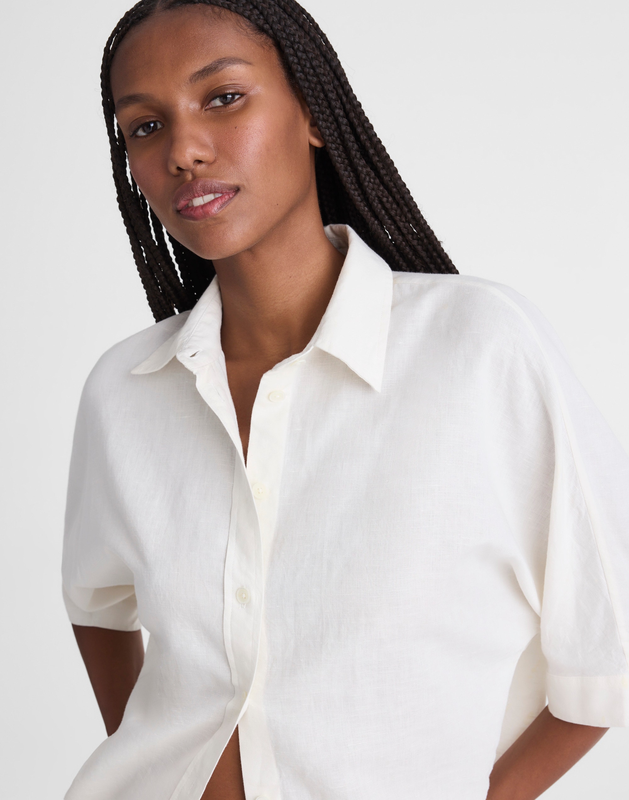 Relaxed Pleat-Sleeve Button-Up Shirt
