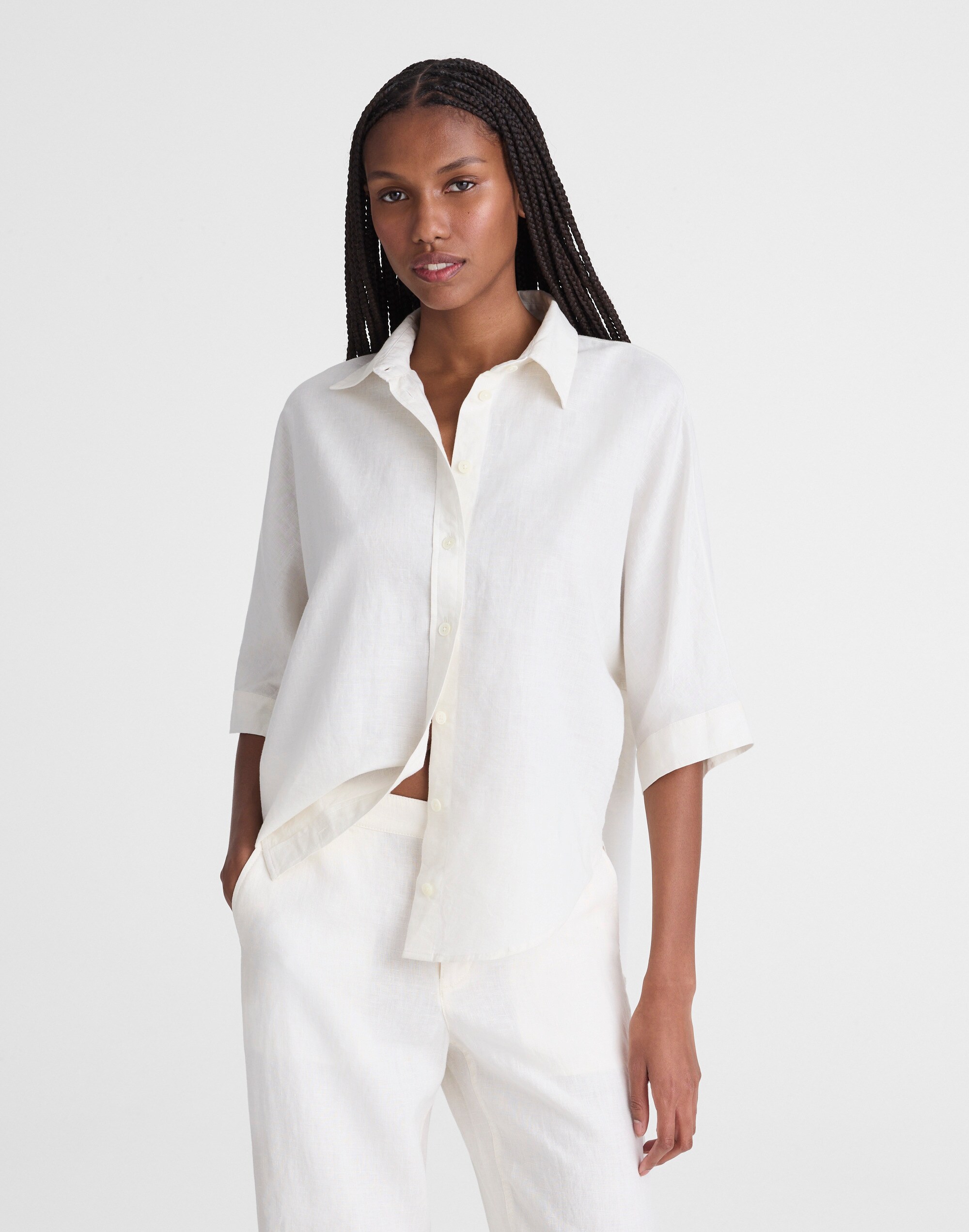 Relaxed Pleat-Sleeve Button-Up Shirt