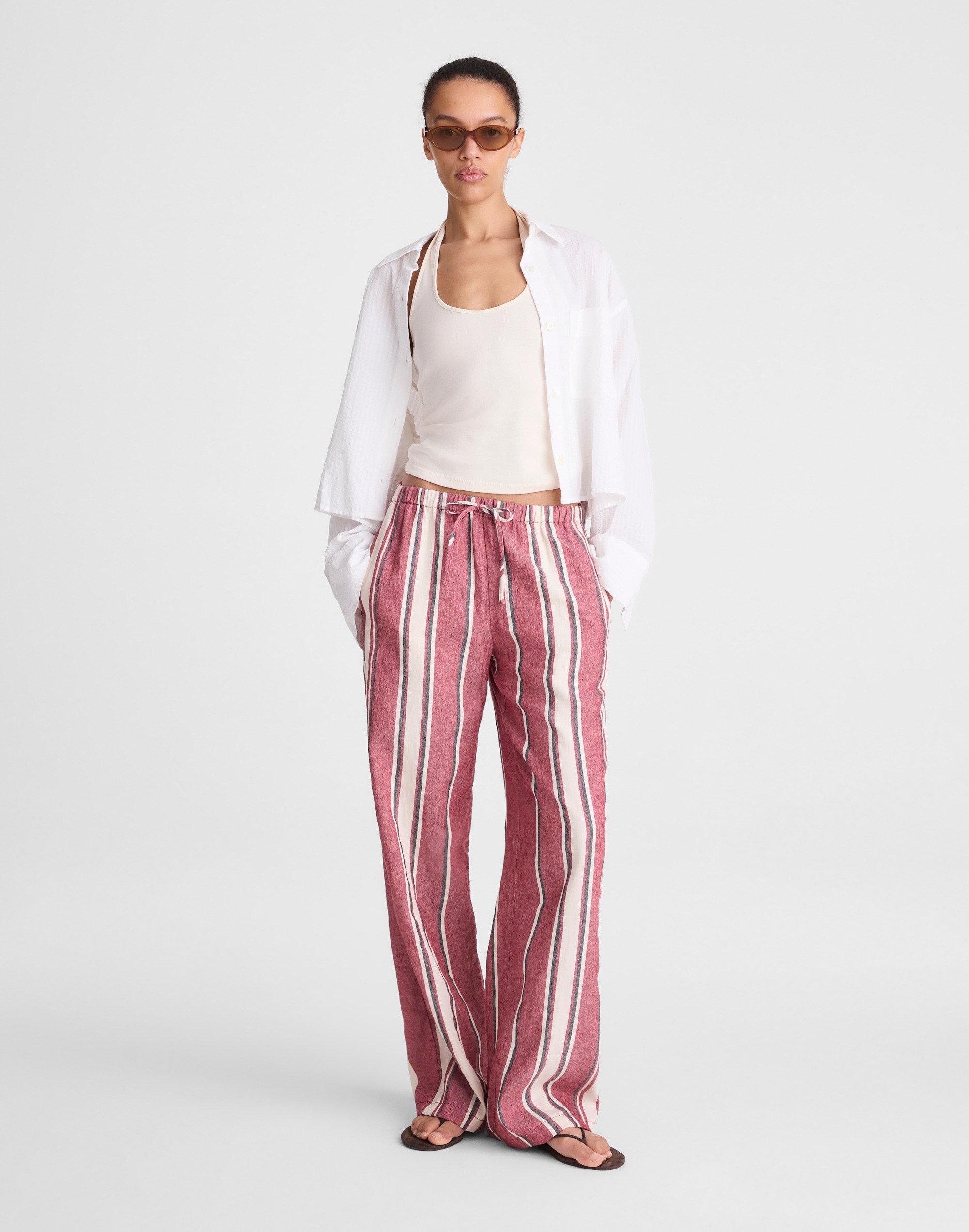 pull-on pants in linen-cotton blend