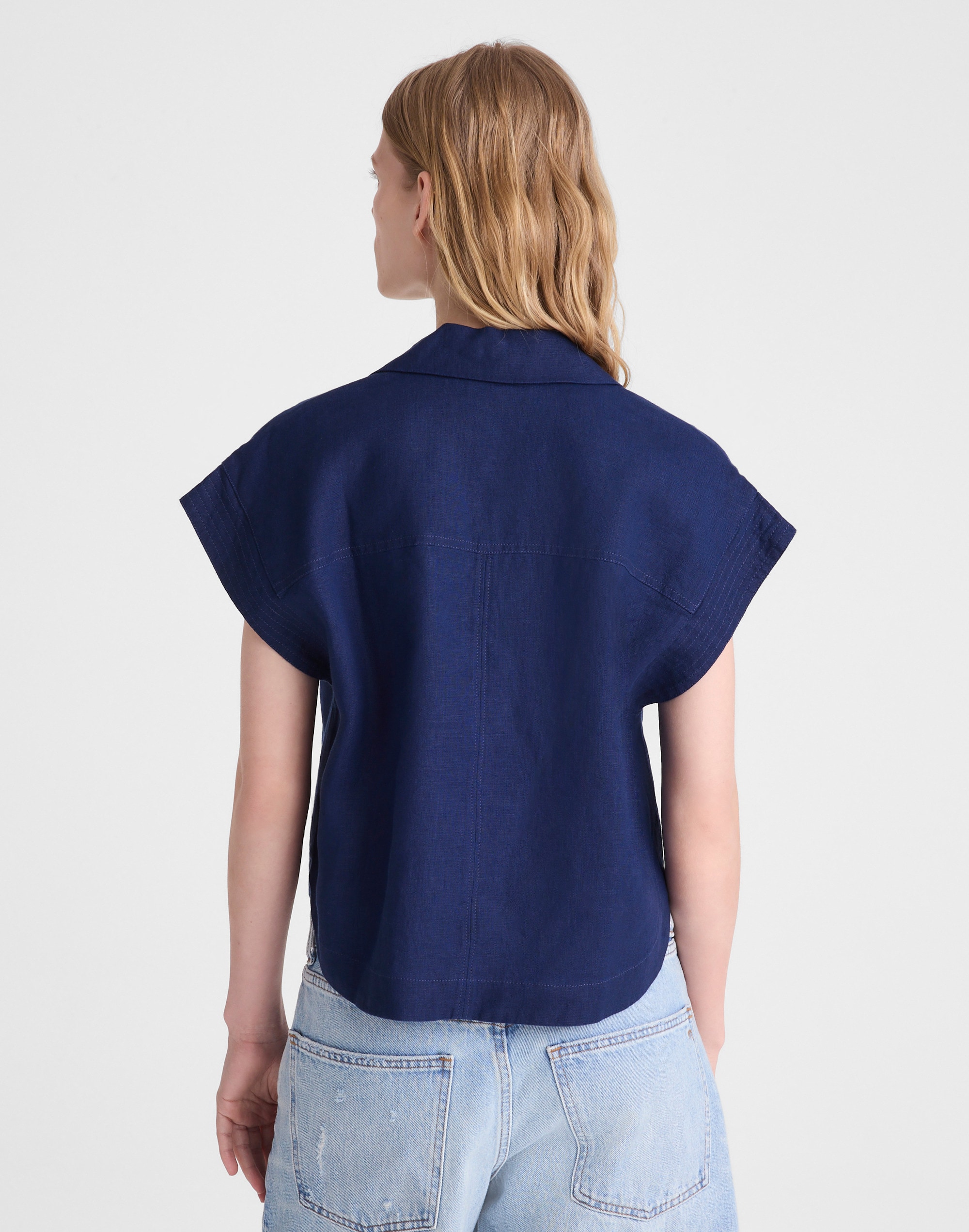 Notch-Collar Popover Shirt in 100% Linen