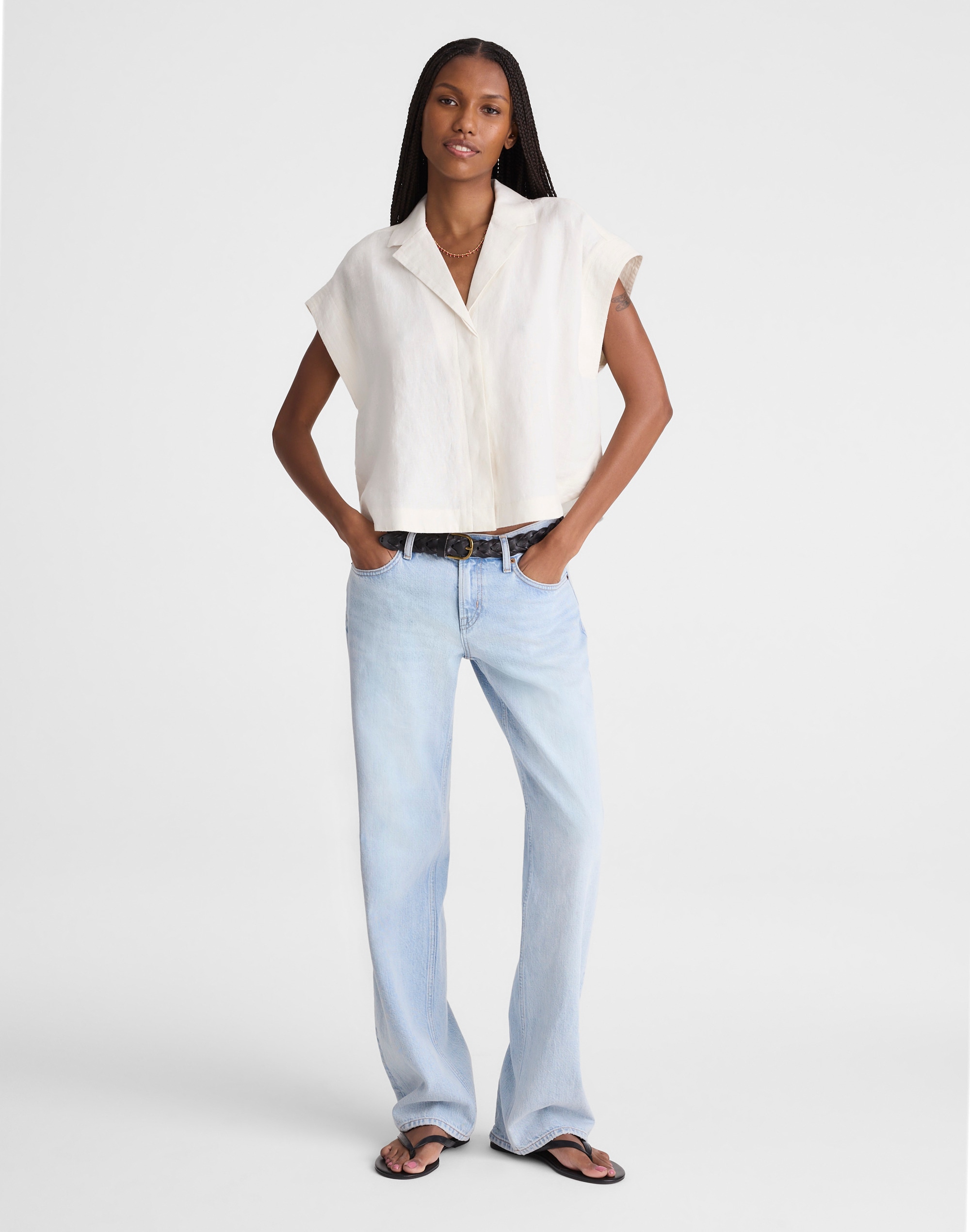 Notch-Collar Popover Shirt in 100% Linen