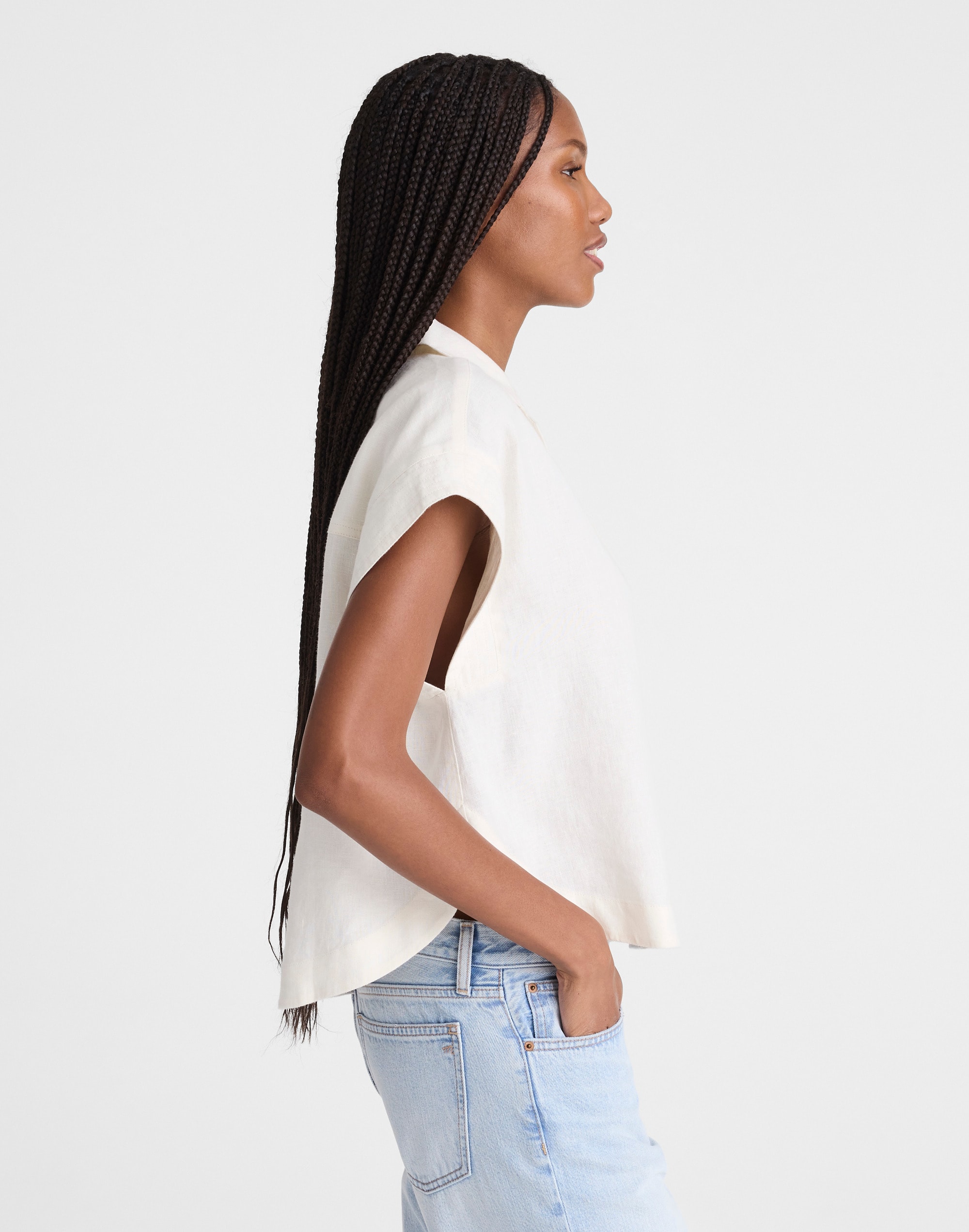 Notch-Collar Popover Shirt in 100% Linen