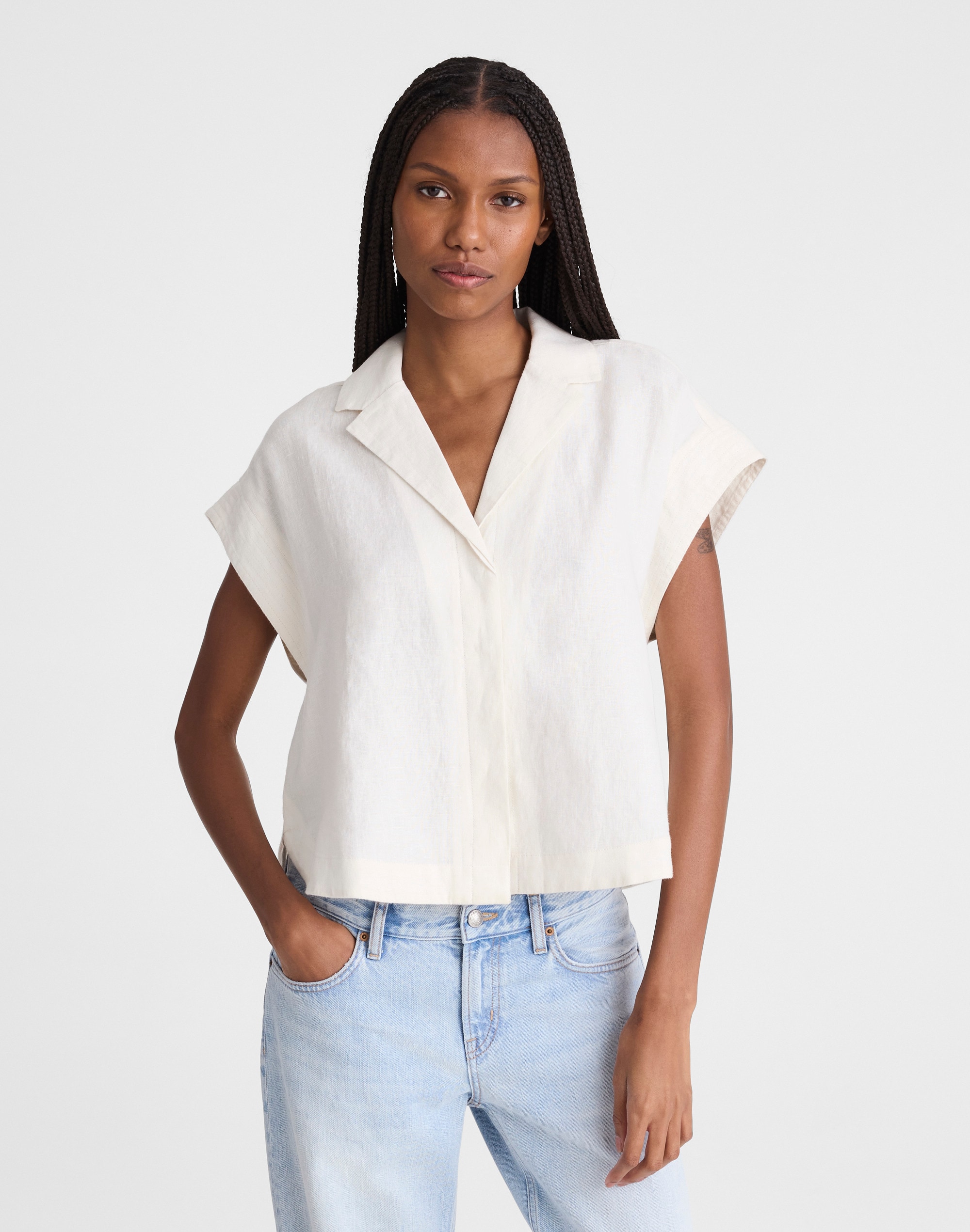 Notch-Collar Popover Shirt in 100% Linen