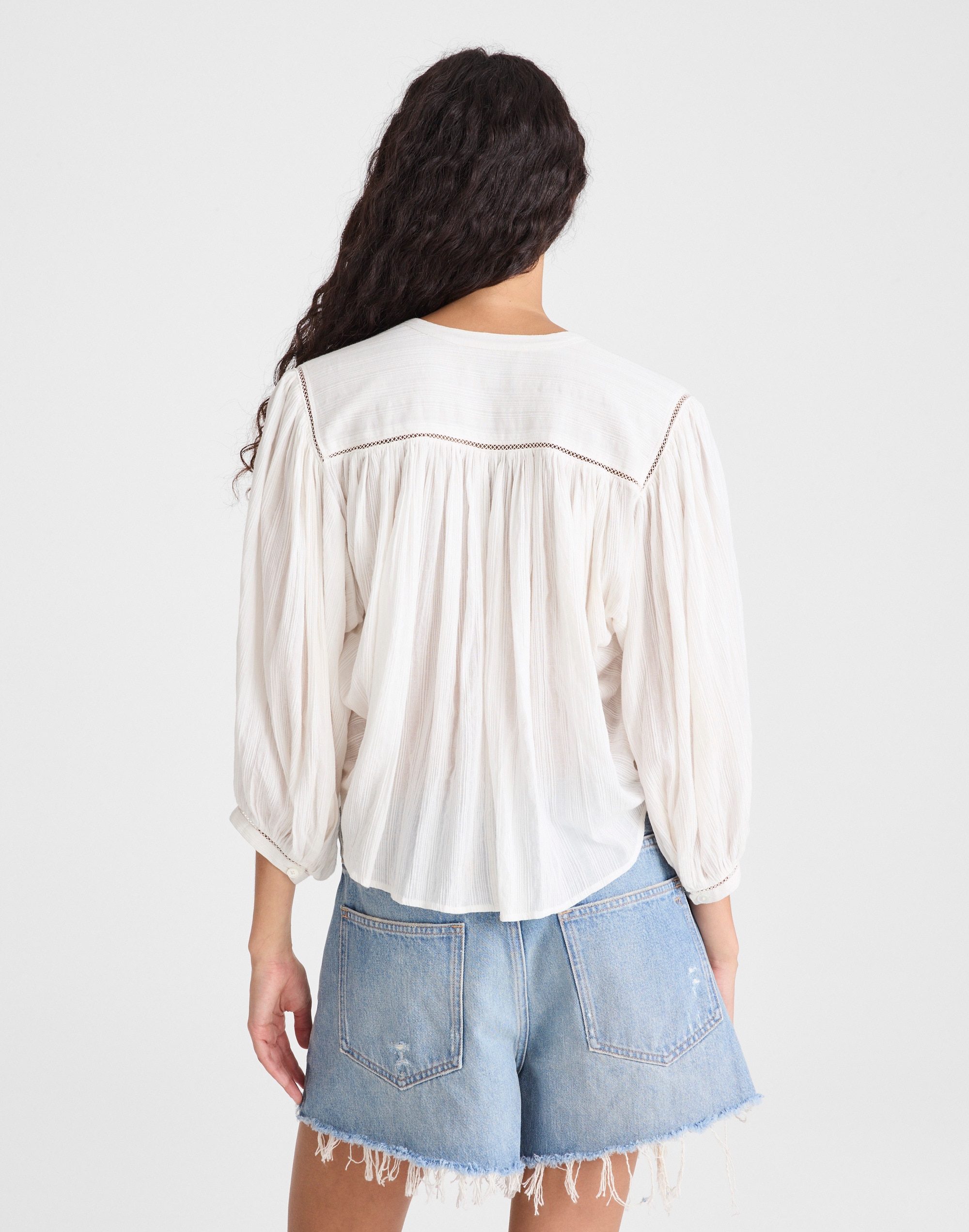 Shirred Button-Up Blouse