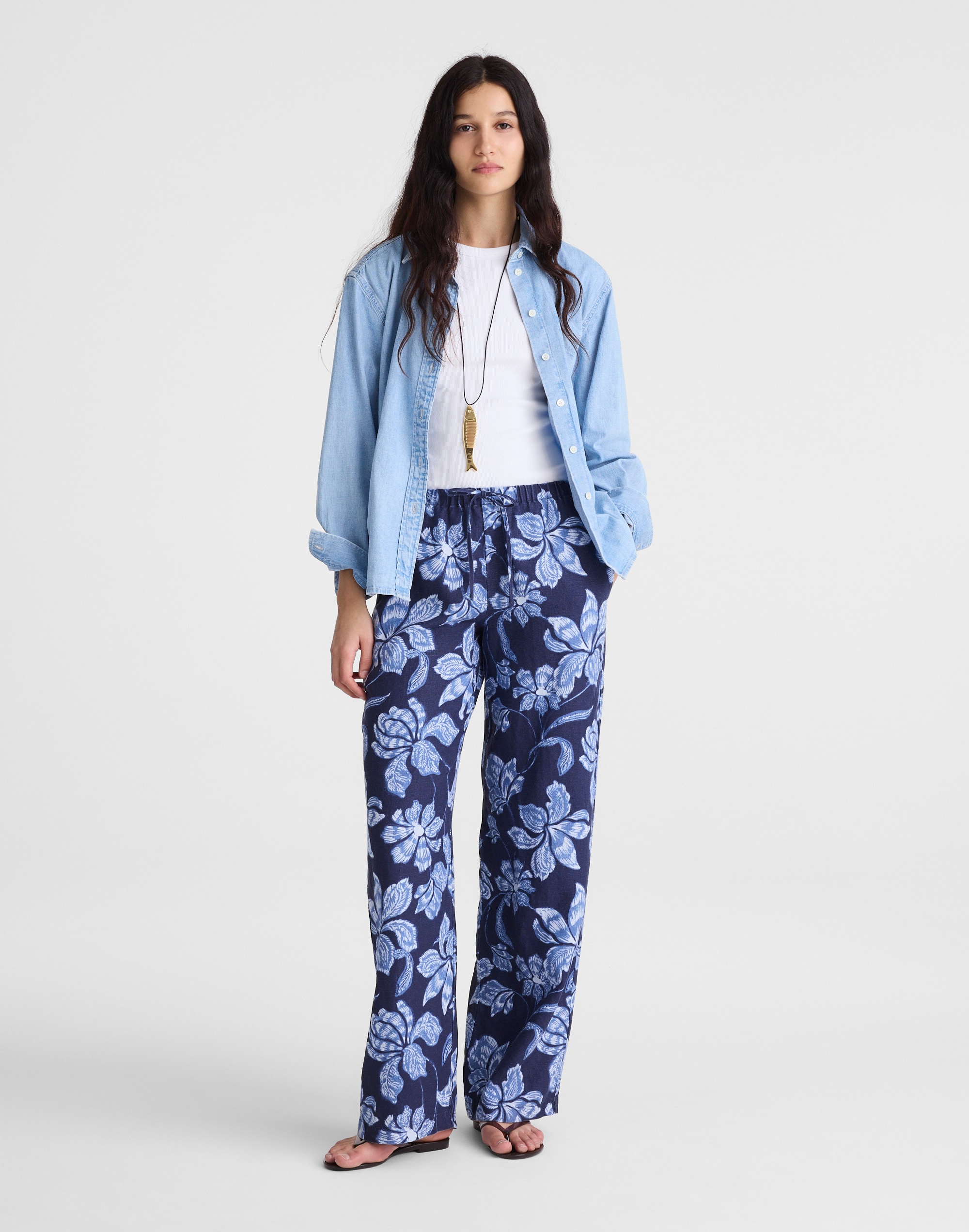 pull-on pants in 100% linen