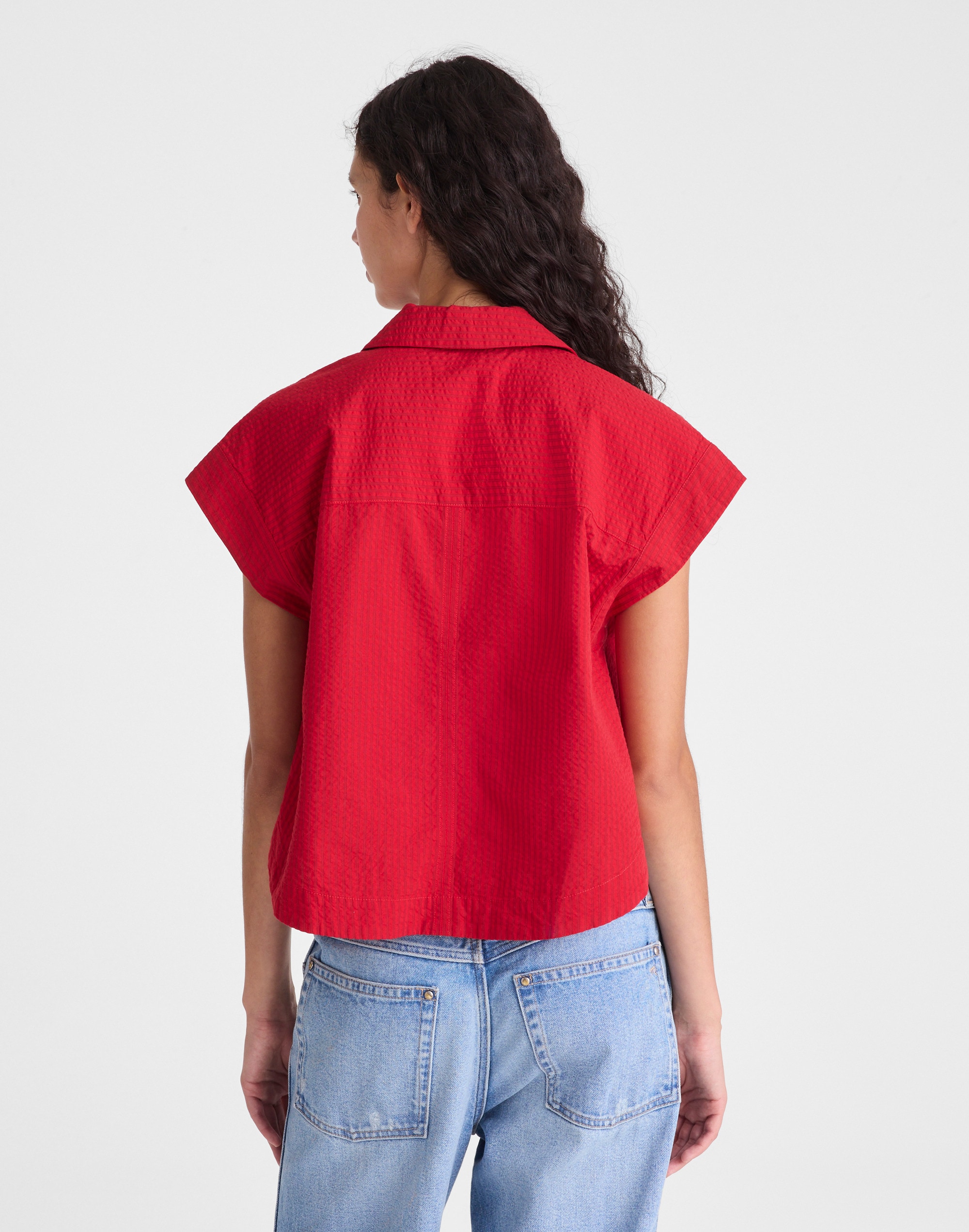 Notch-Collar Popover Shirt in Seersucker