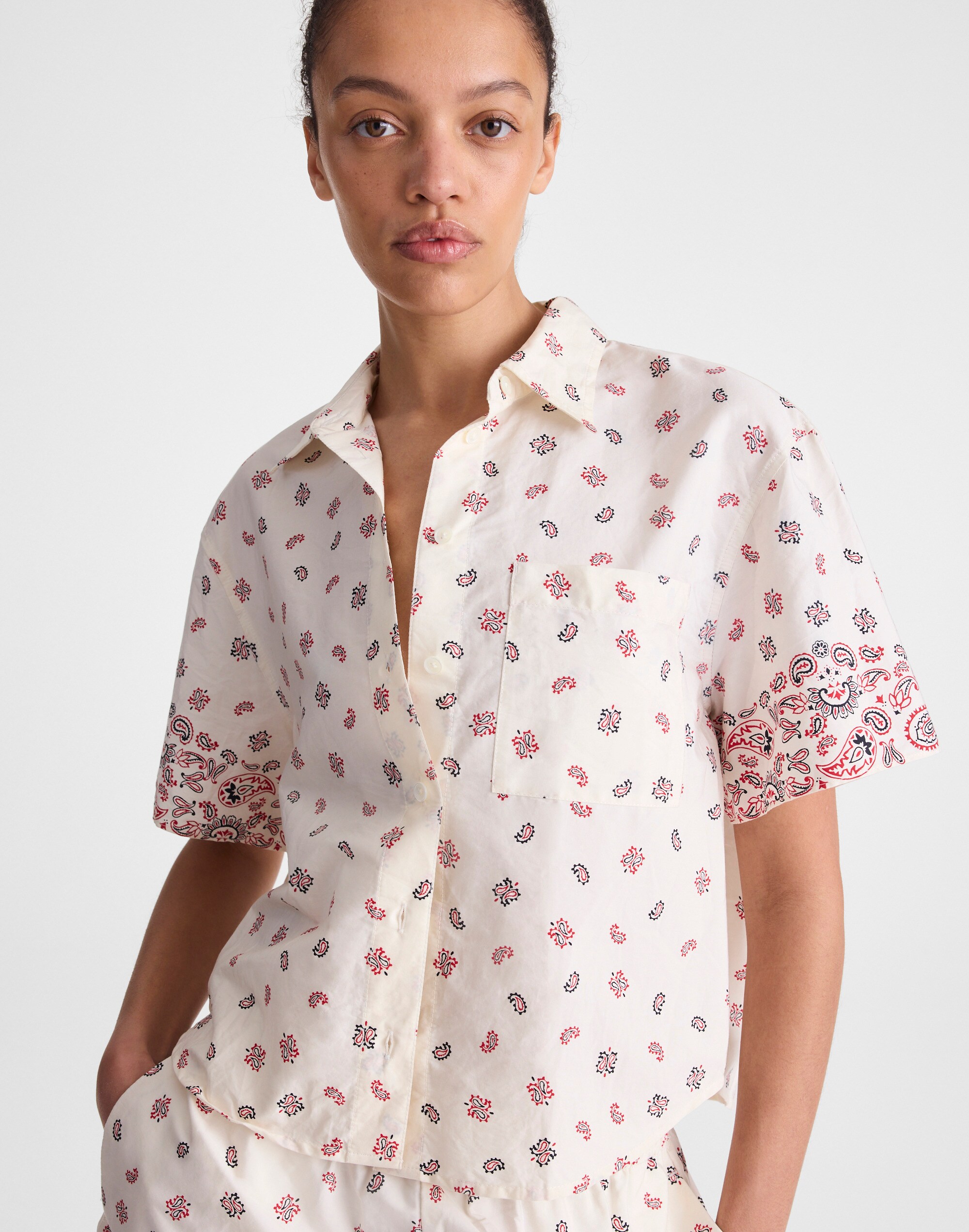 Patch-Pocket Boxy Shirt in Poplin