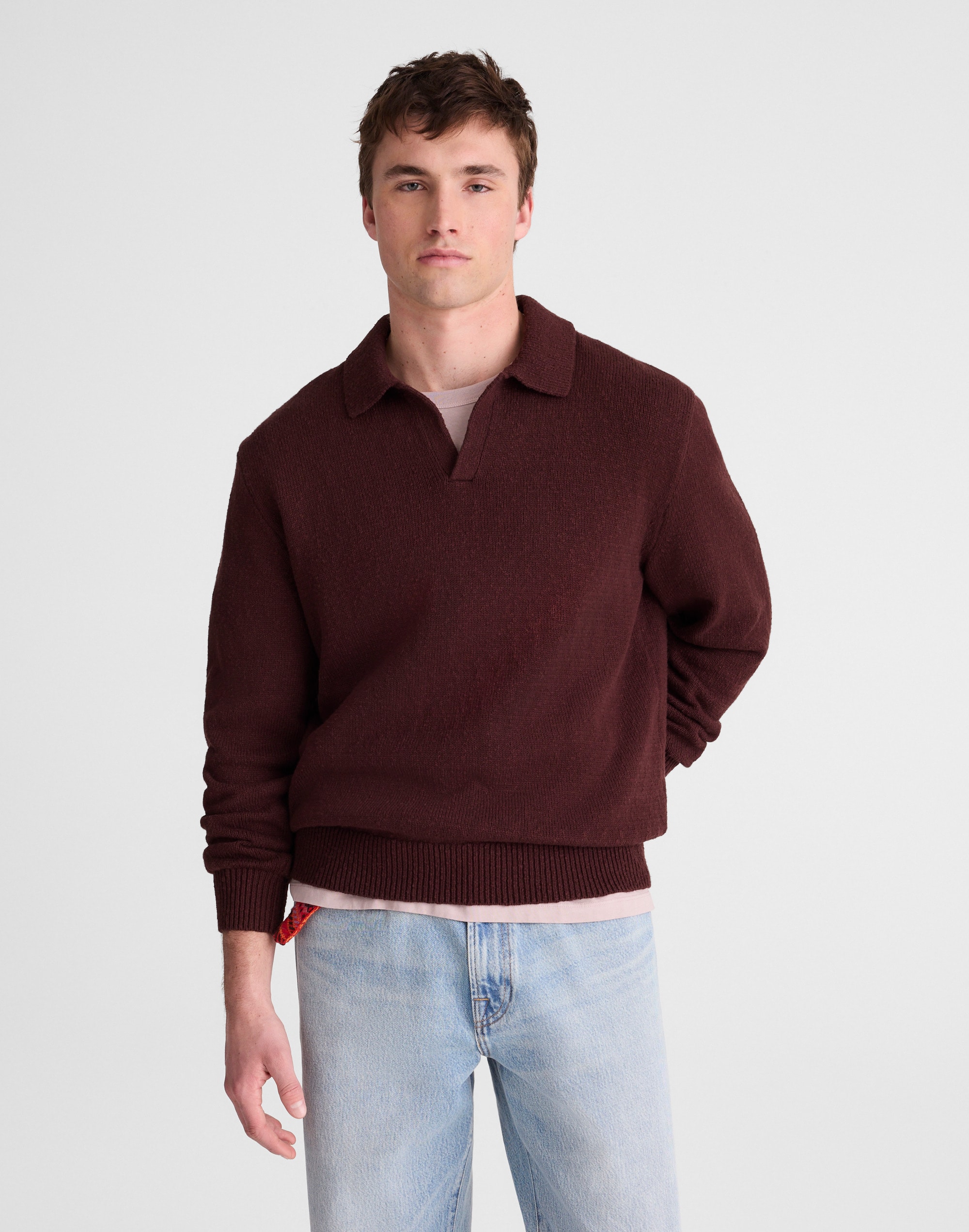 Johnny-Collar Sweater Polo in Textured Cotton