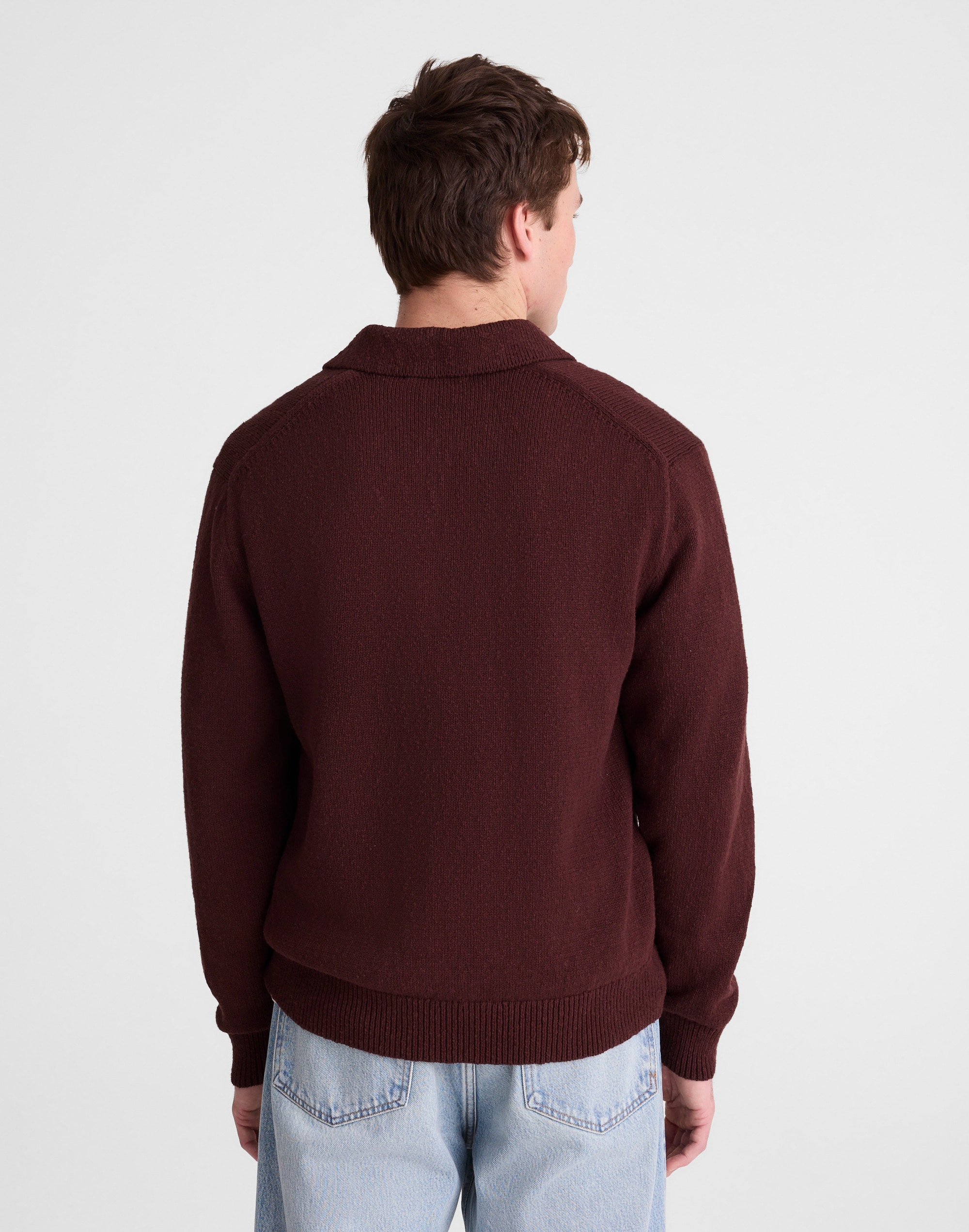 Johnny-Collar Sweater Polo in Textured Cotton