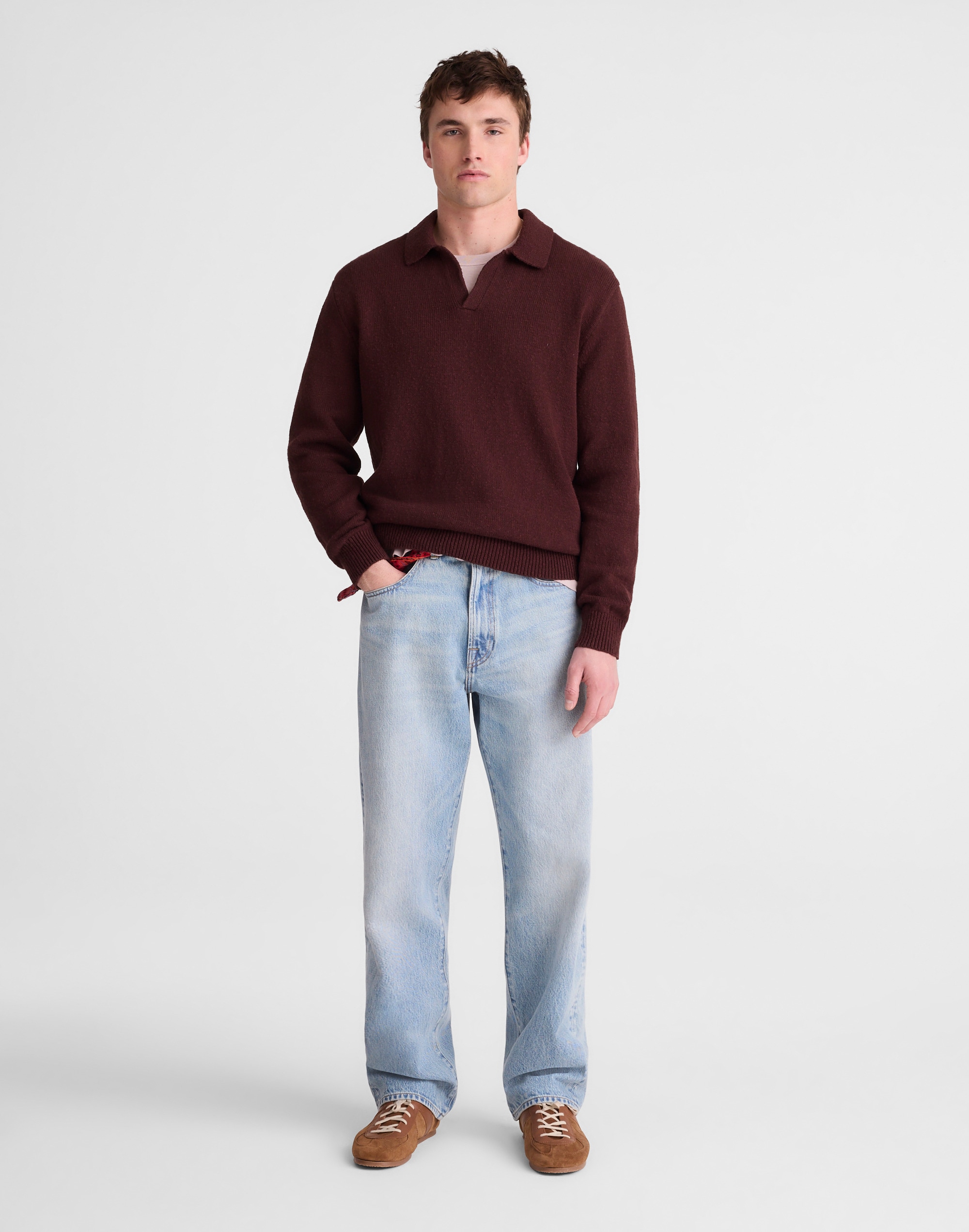 Johnny-Collar Sweater Polo in Textured Cotton