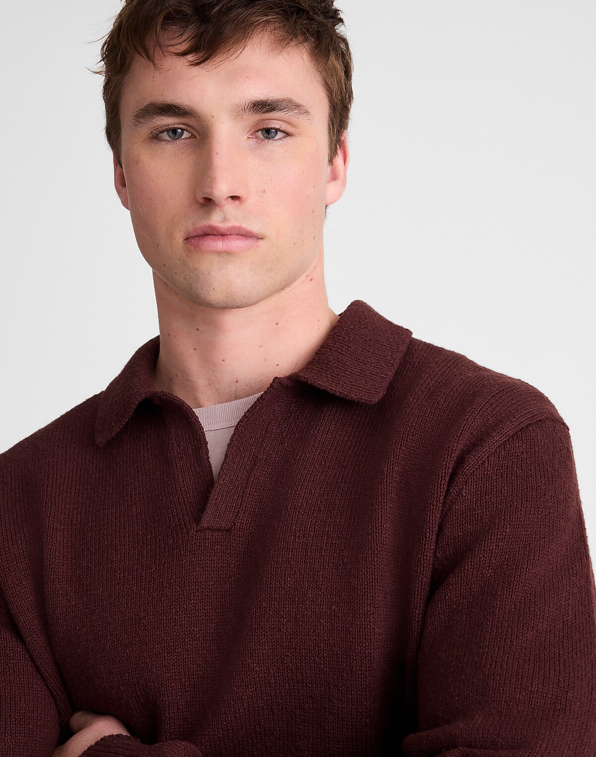 Johnny-Collar Sweater Polo in Textured Cotton