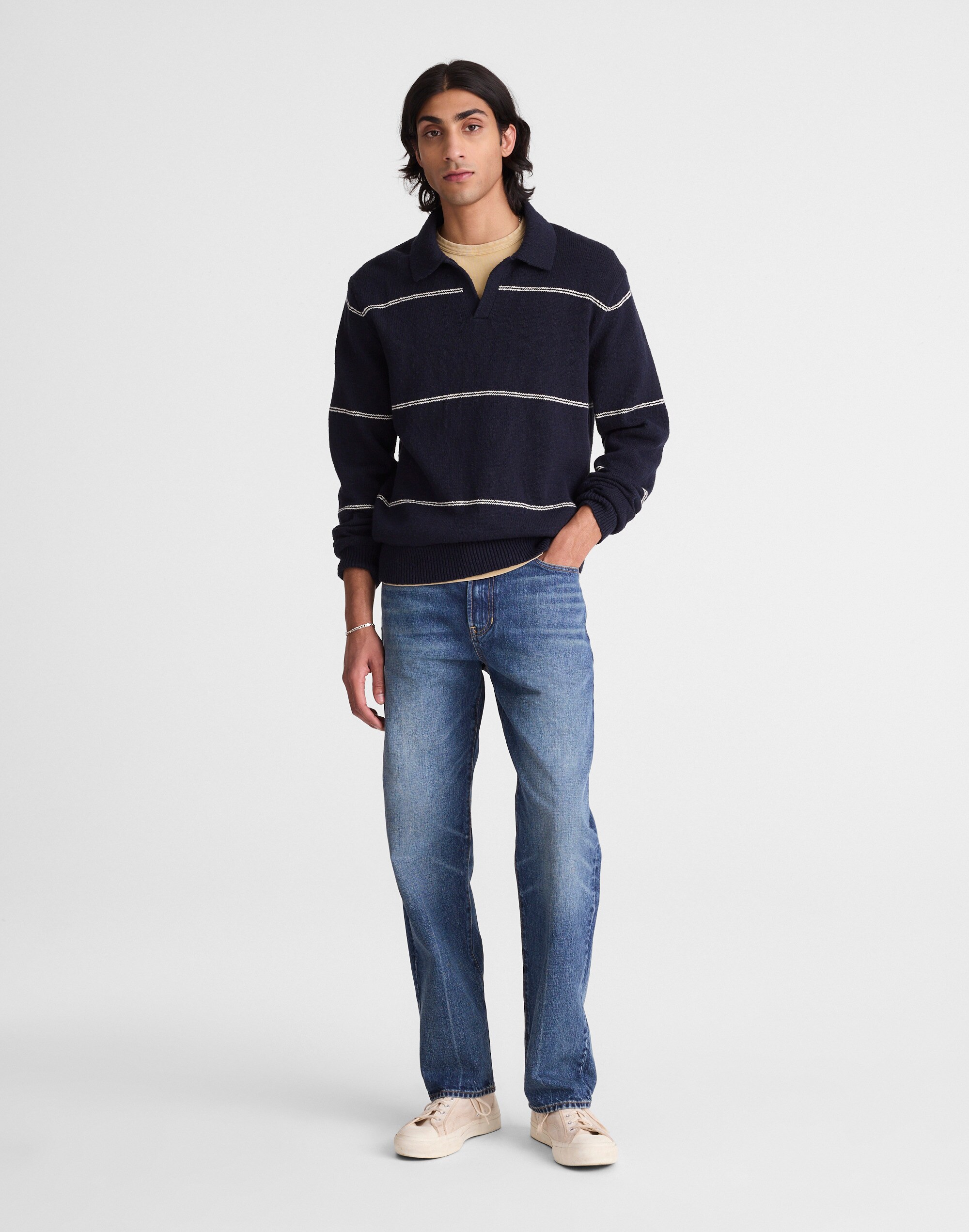 Johnny-Collar Sweater Polo in Textured Cotton