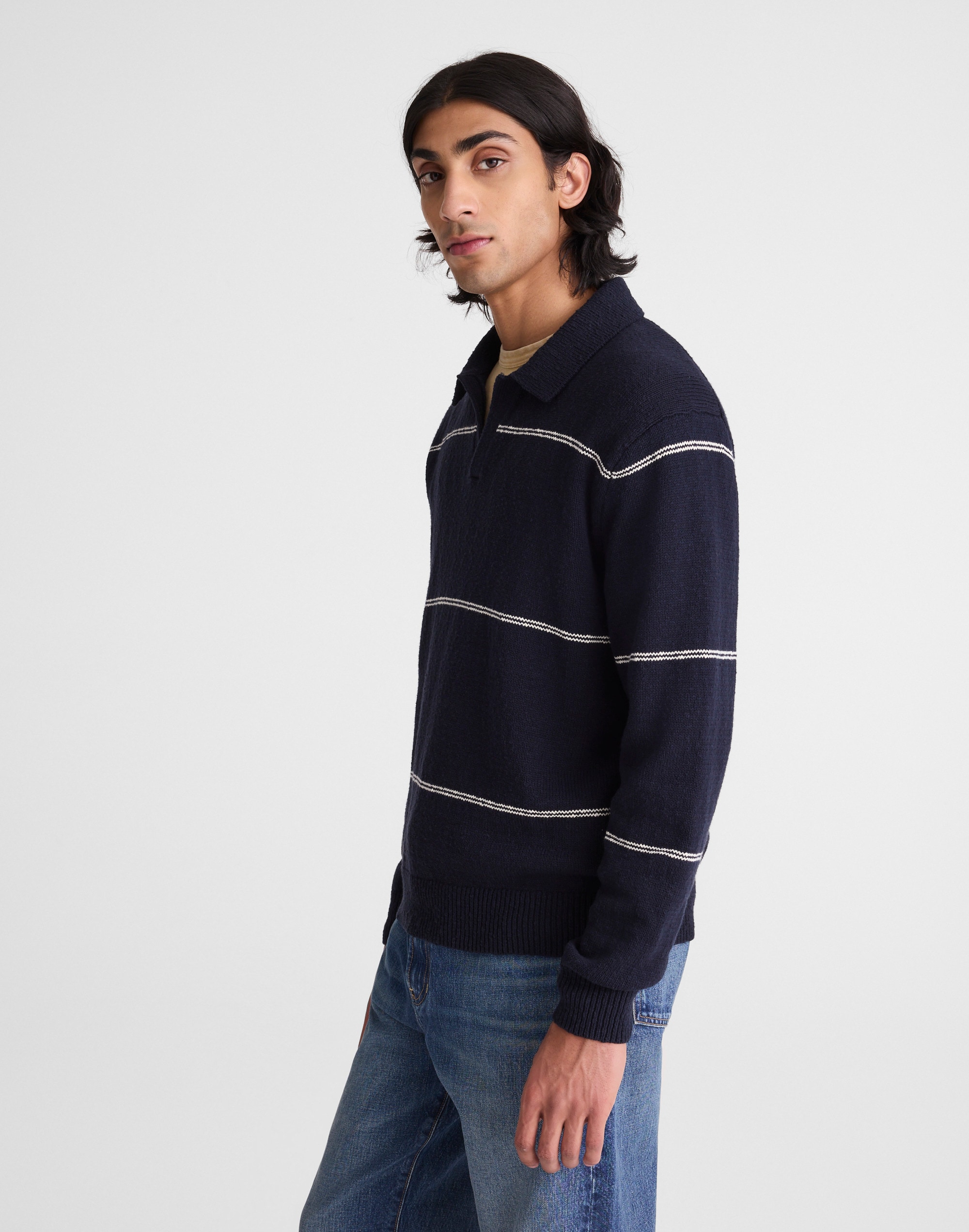 Johnny-Collar Sweater Polo in Textured Cotton