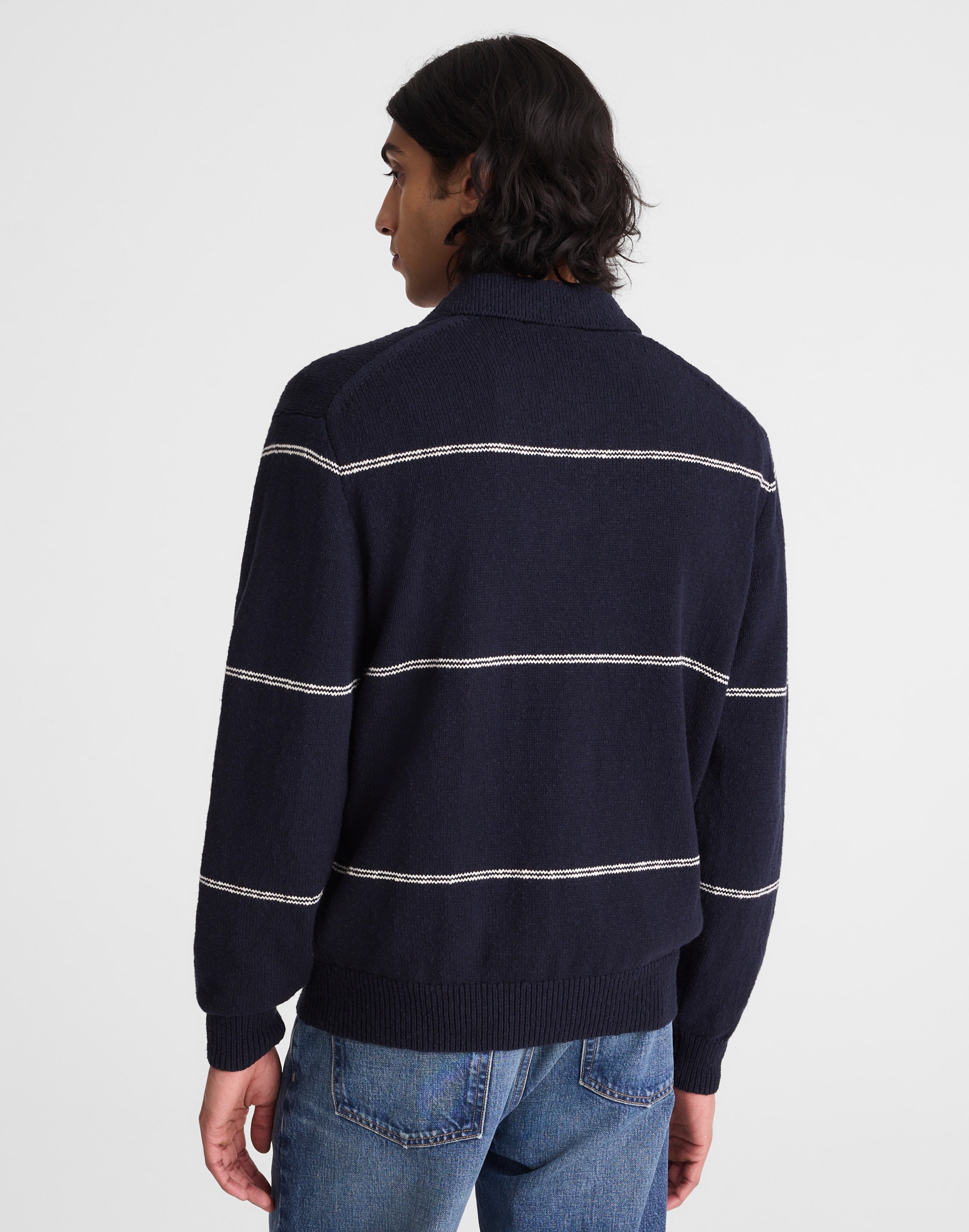 Johnny-Collar Sweater Polo in Textured Cotton