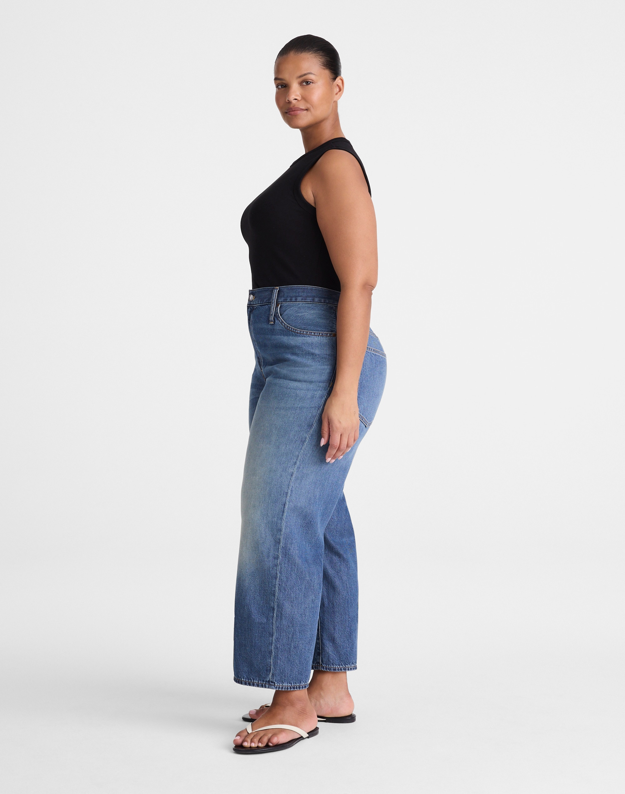 The Plus Perfect Vintage Wide-Leg Crop Jean in Airy Denim