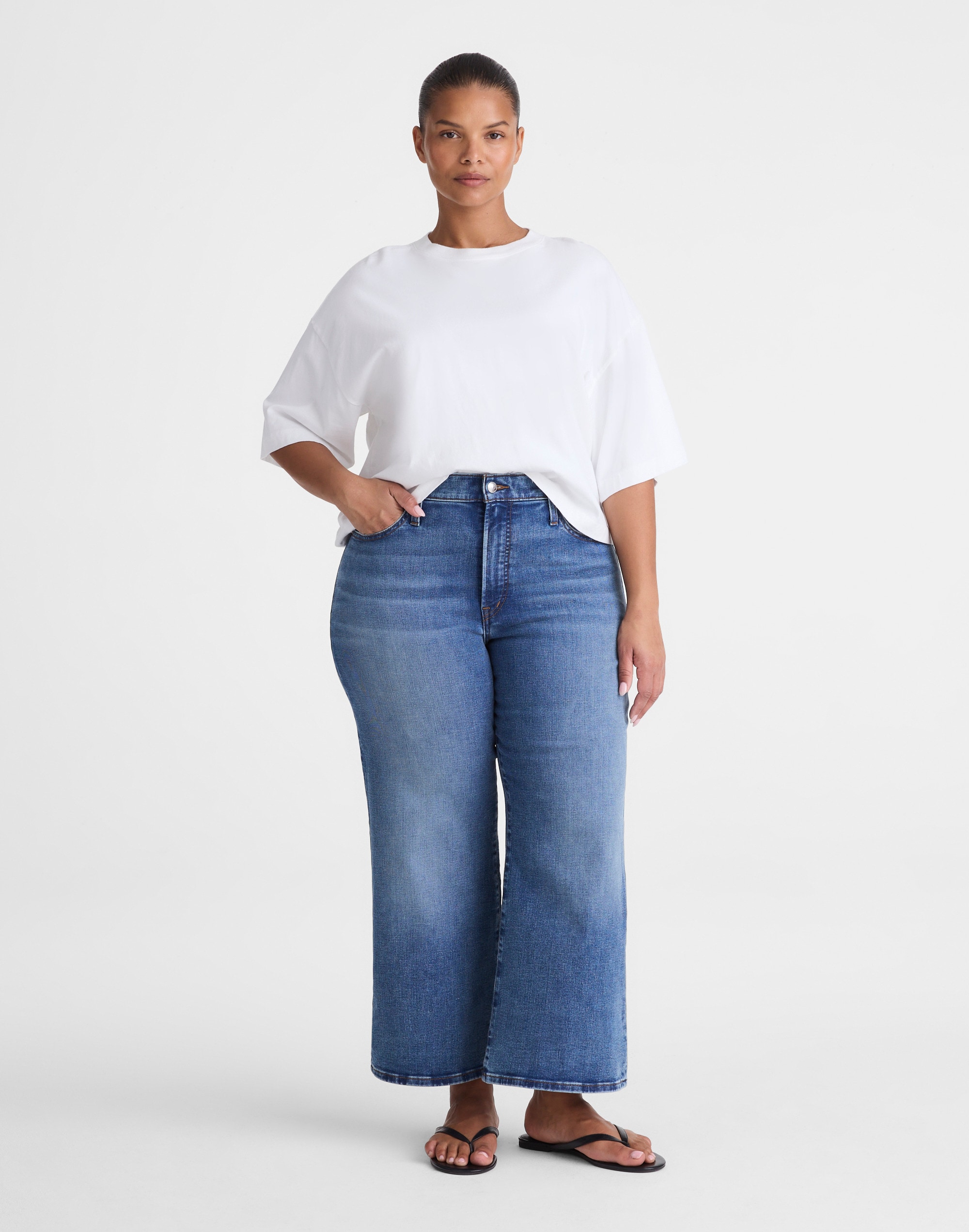 the plus wide-leg crop jean in super stretch denim