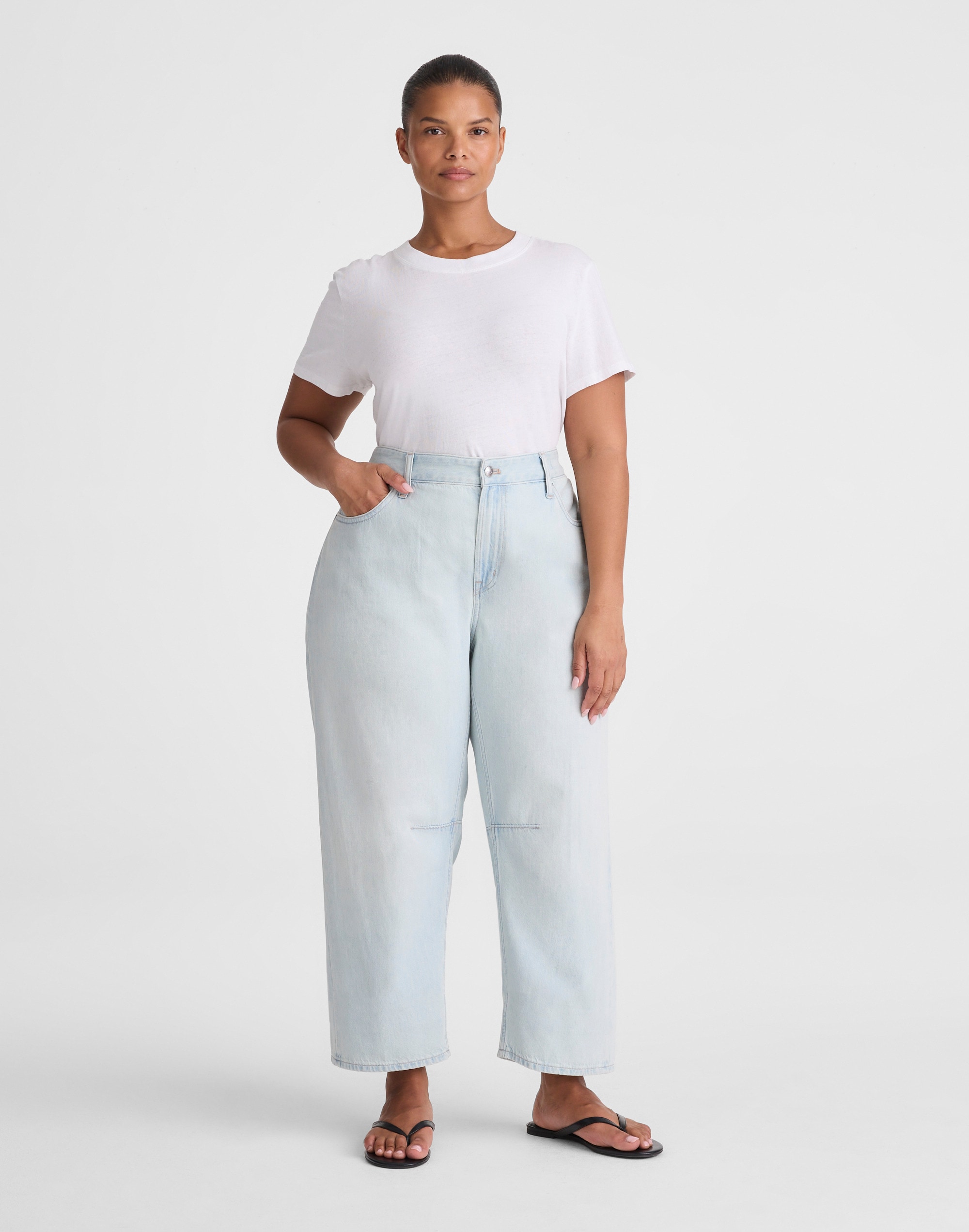 the plus darted barrel-leg jean in airy denim
