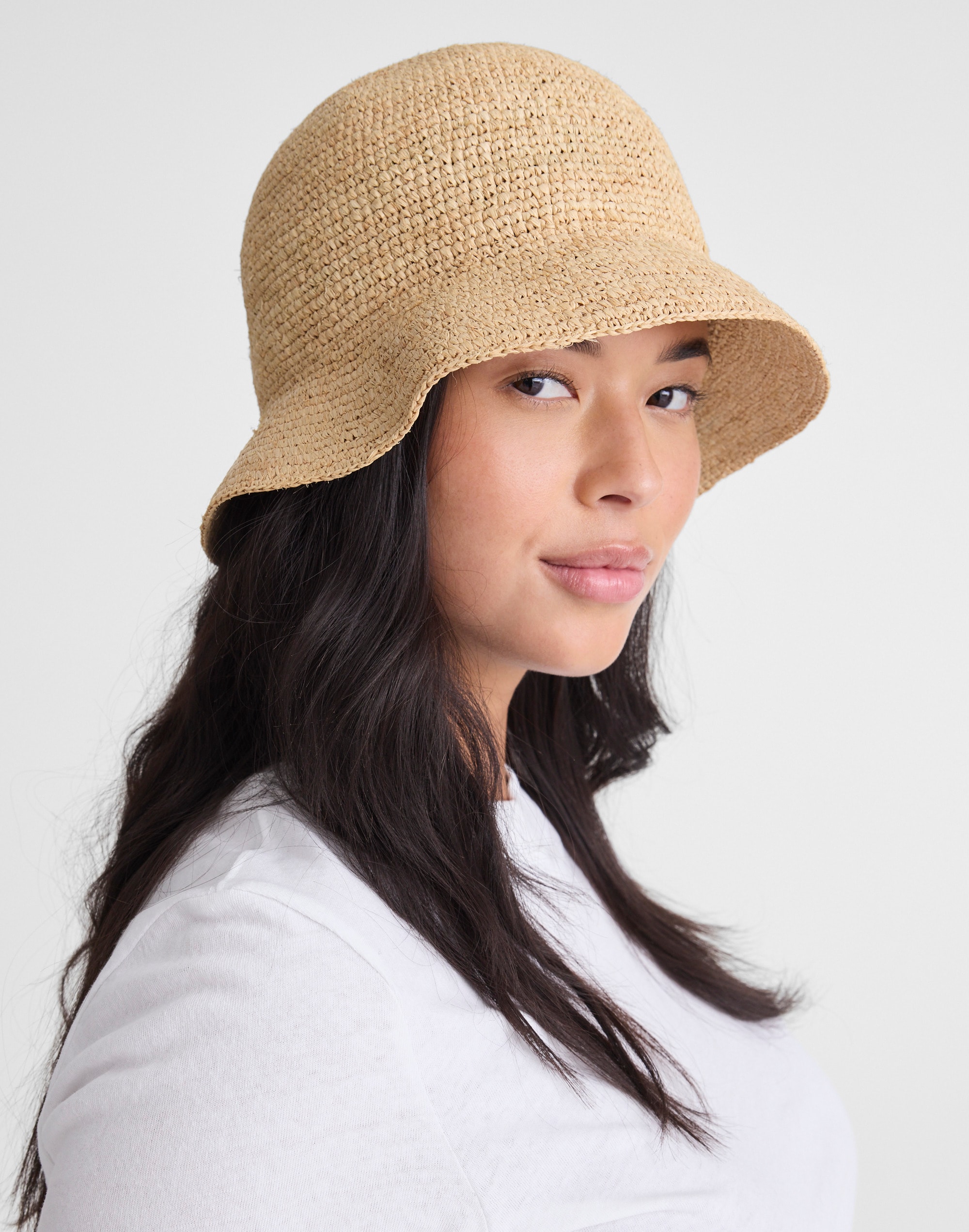 Hand-Crocheted Seamless Bucket Hat in Raffia