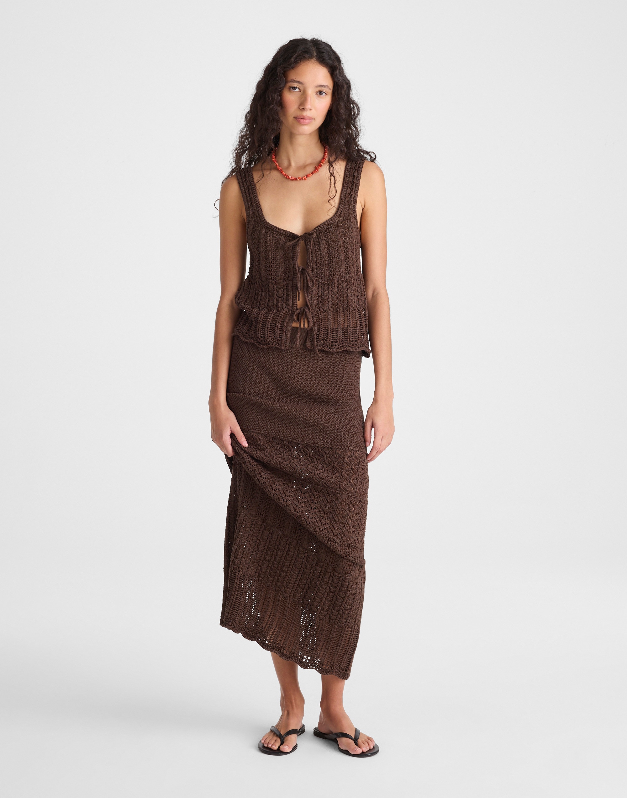 Pointelle-Stitch Tie-Front Sweater Tank in 100% Cotton