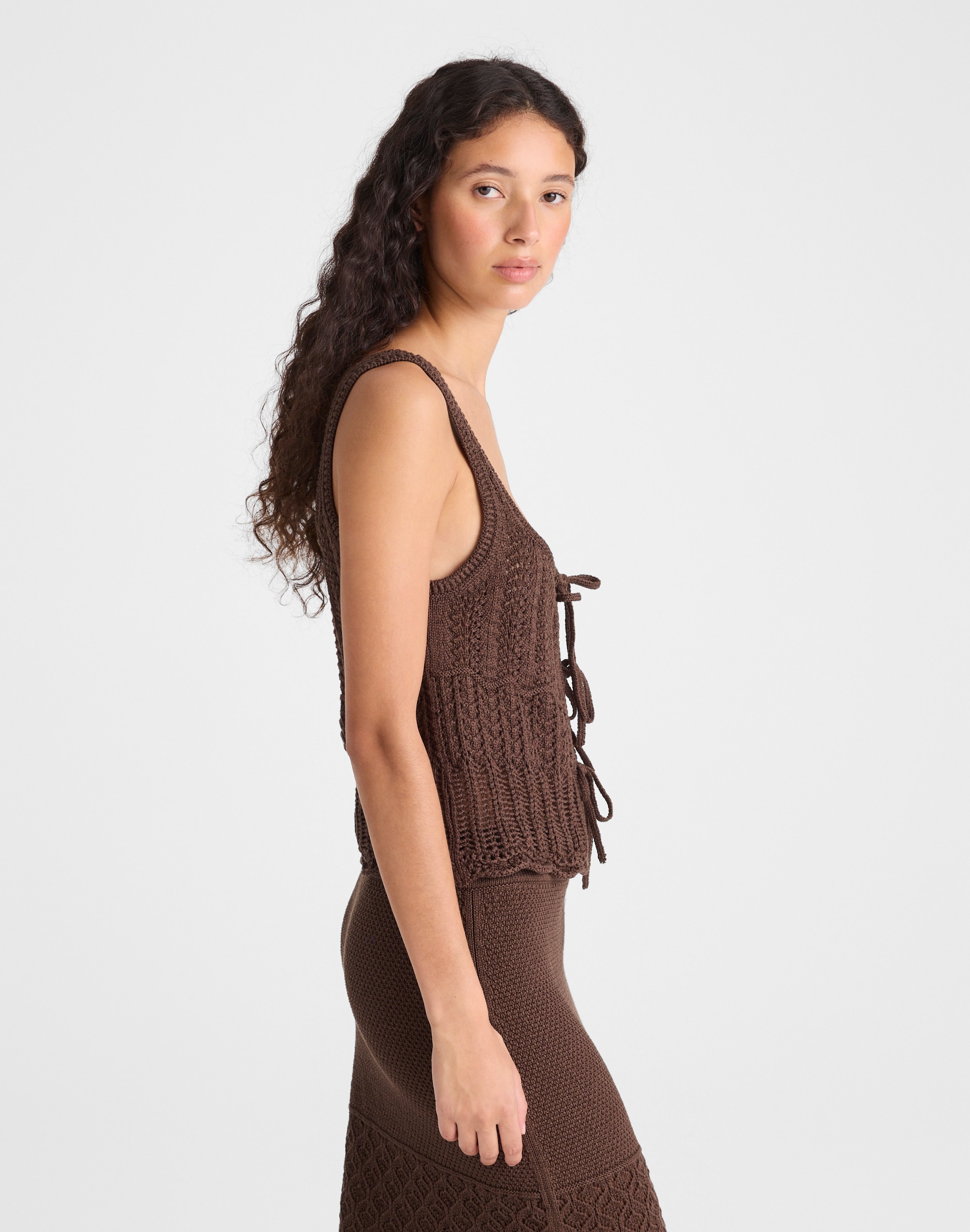 Pointelle-Stitch Tie-Front Sweater Tank in 100% Cotton