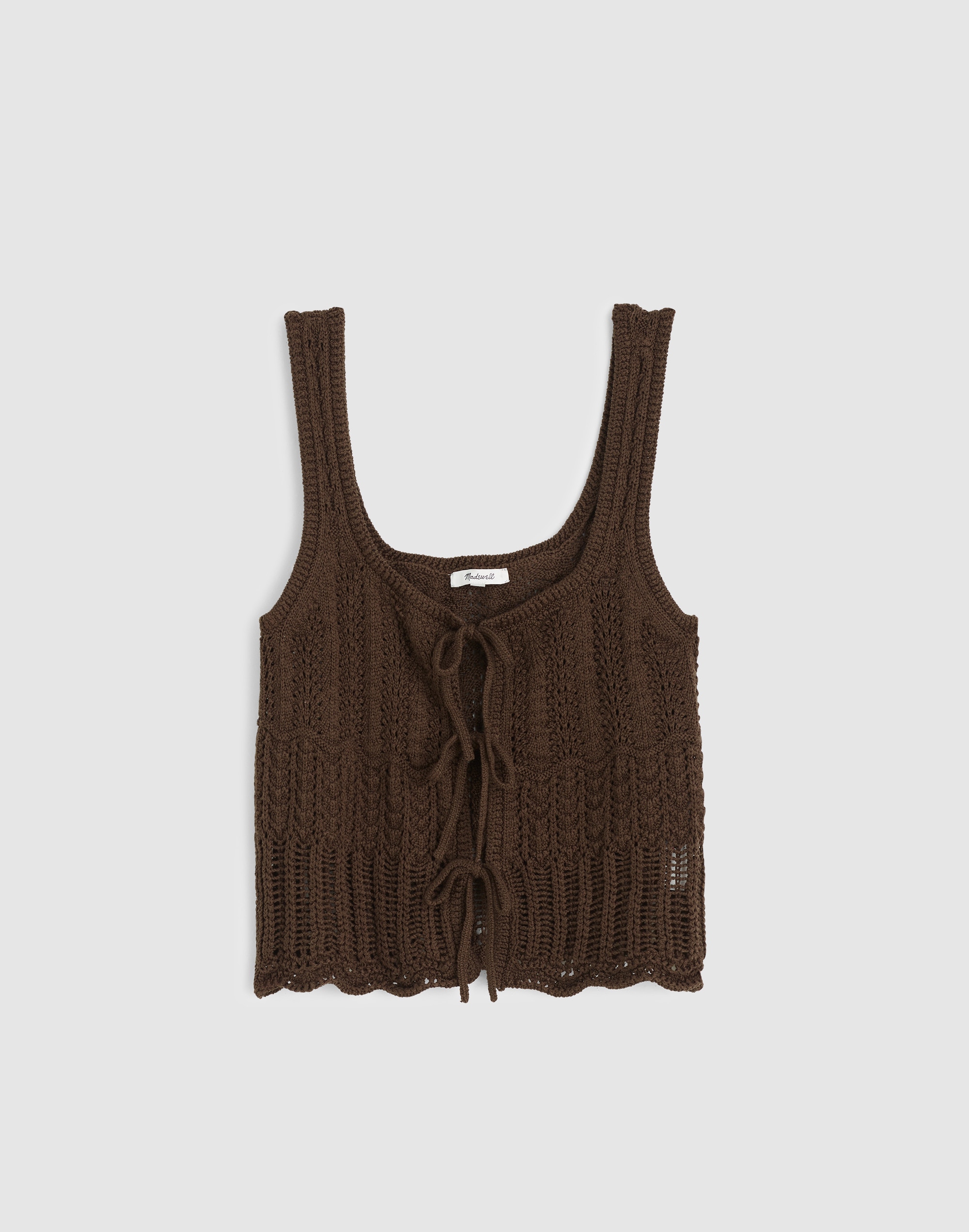 Pointelle-Stitch Tie-Front Sweater Tank in 100% Cotton