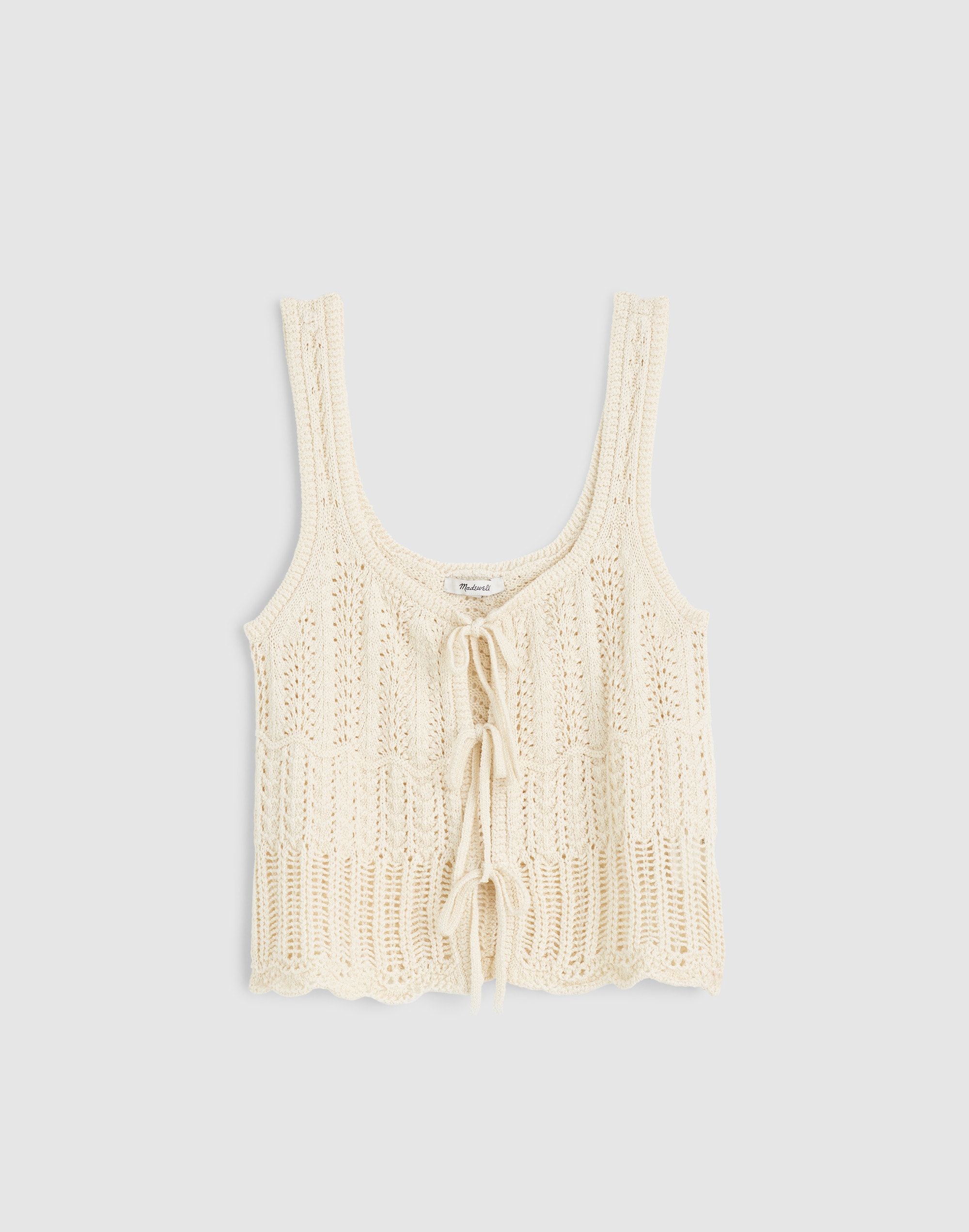 Pointelle-Stitch Tie-Front Sweater Tank in 100% Cotton