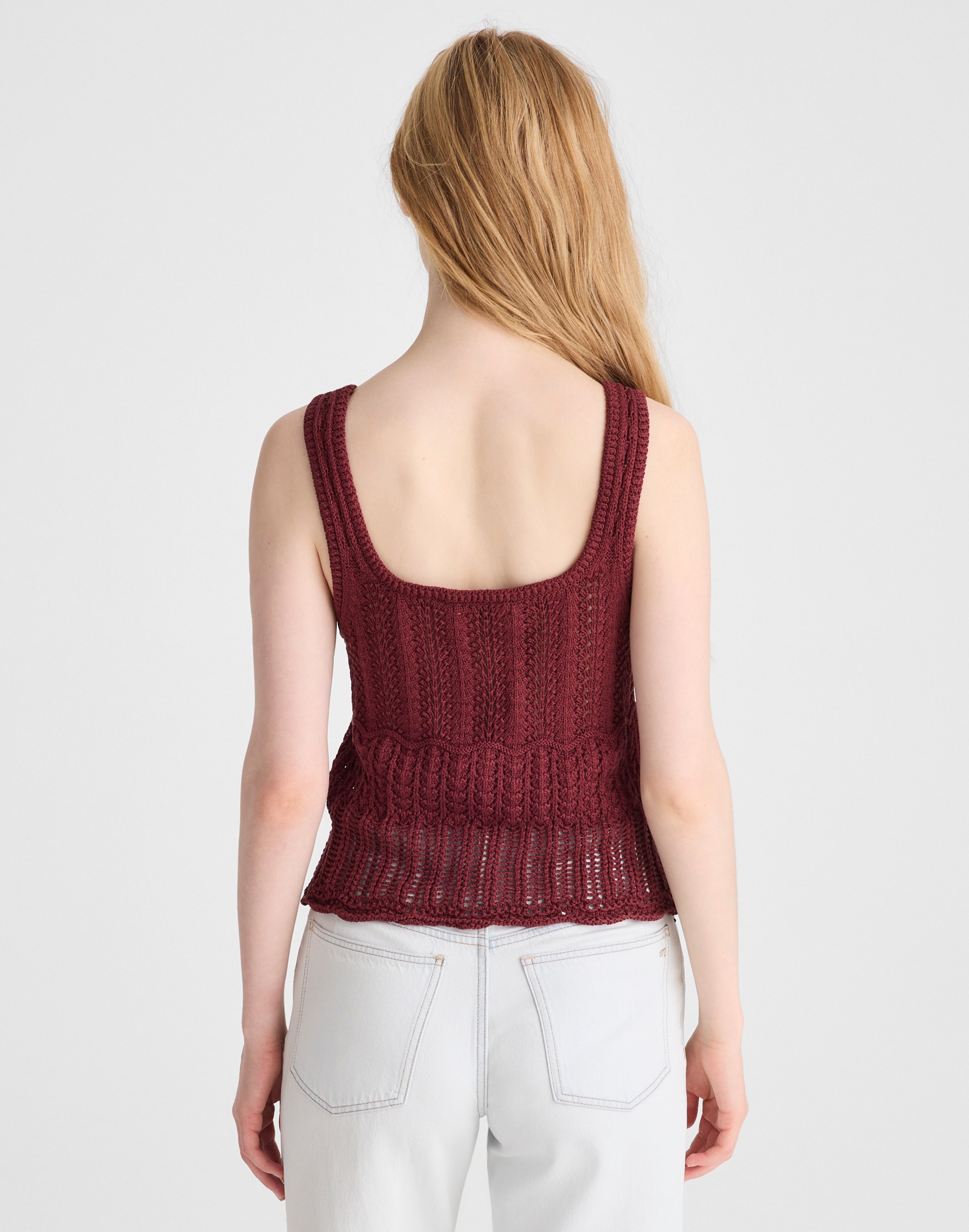 Pointelle-Stitch Tie-Front Sweater Tank in 100% Cotton