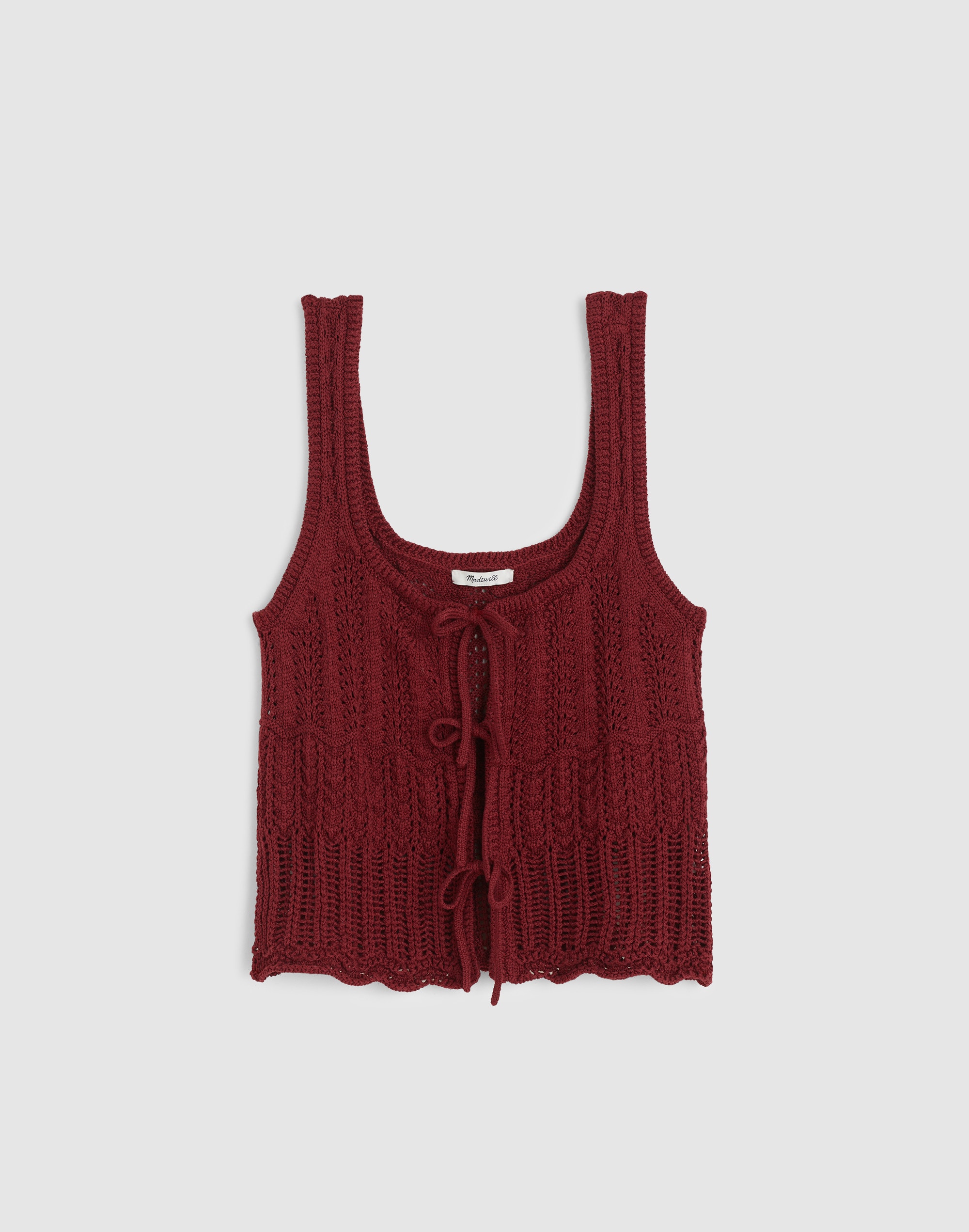 Pointelle-Stitch Tie-Front Sweater Tank in 100% Cotton