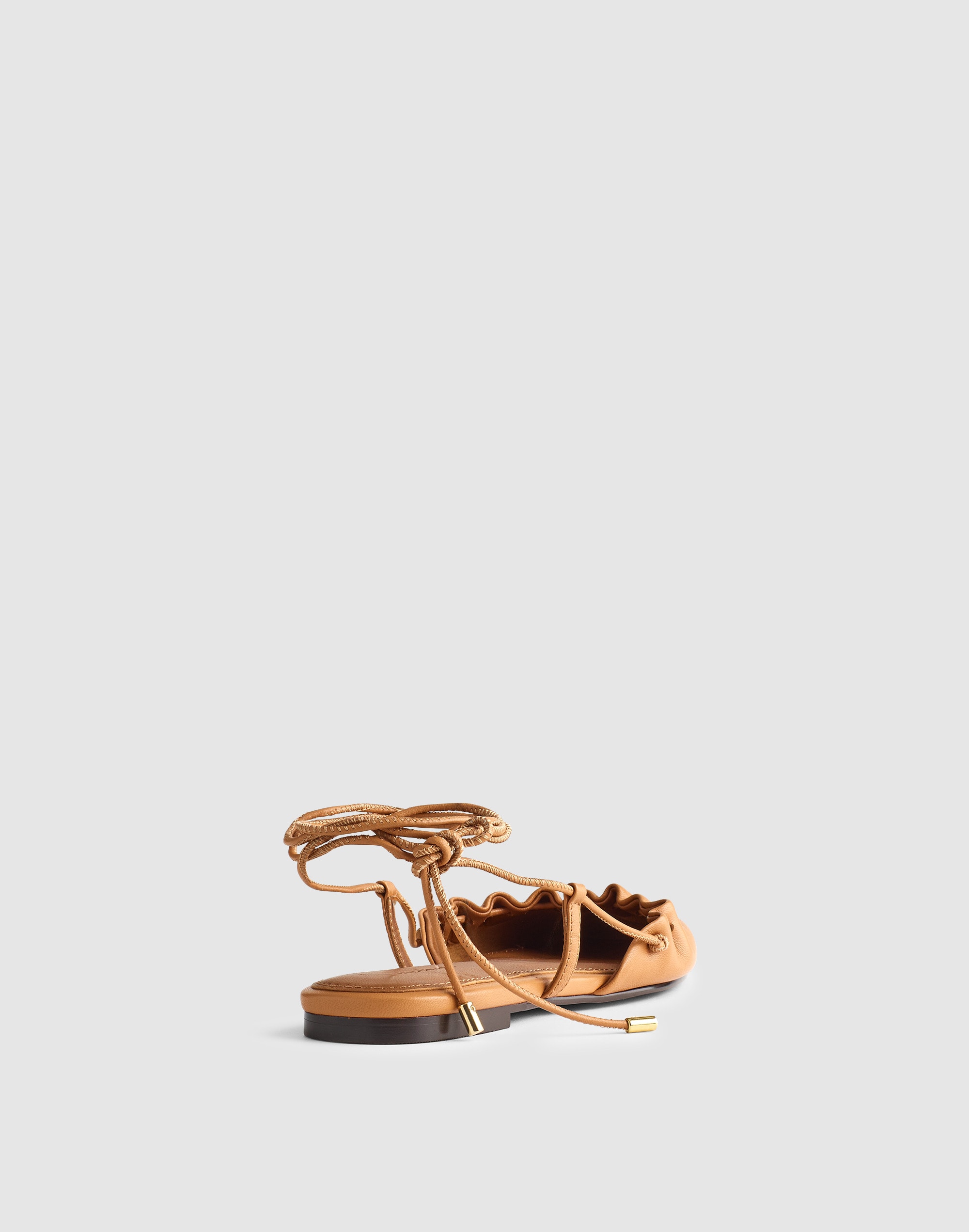 The Greta Ruched Ankle-Tie Flat in Leather