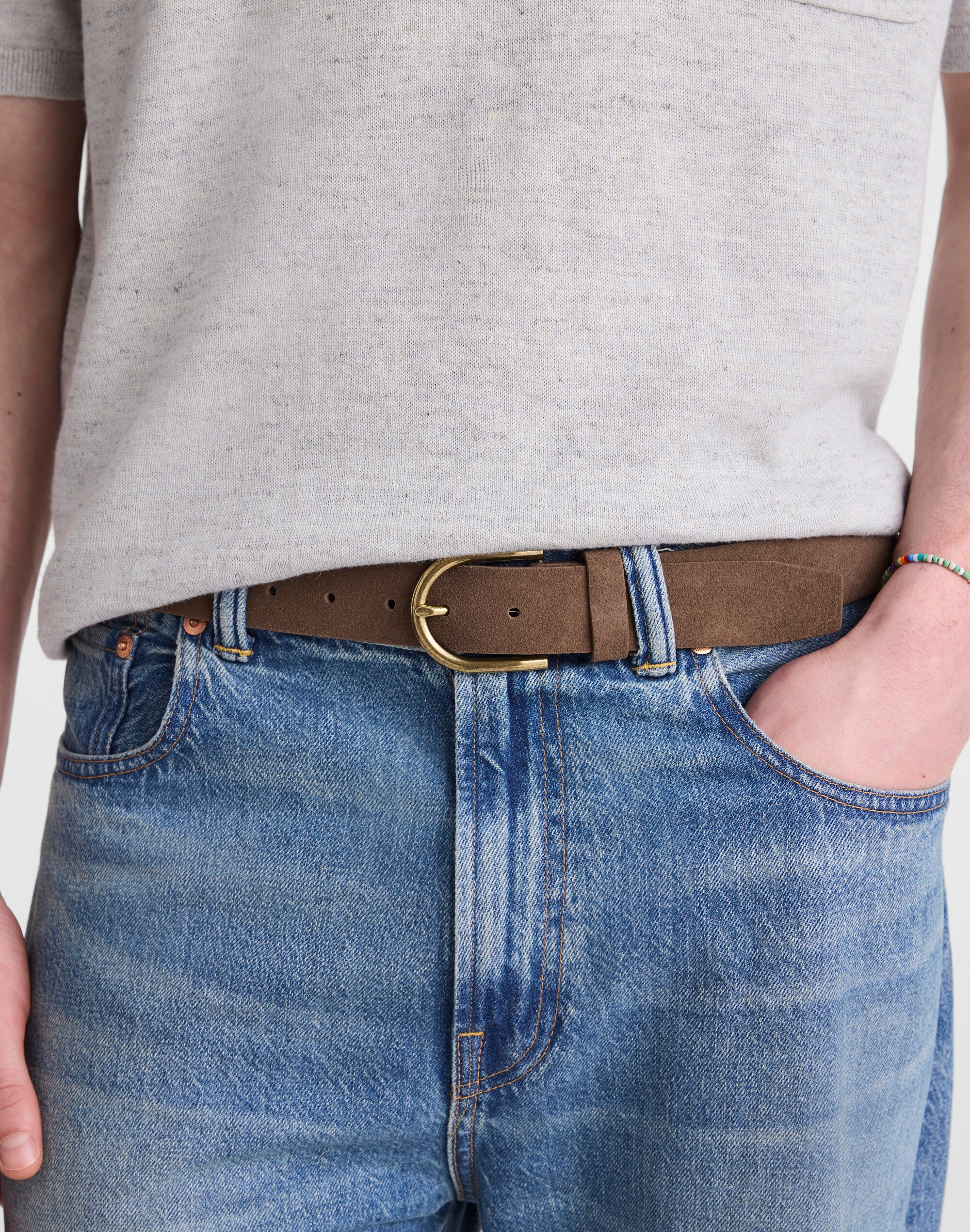 Brass-Buckle Belt in Suede