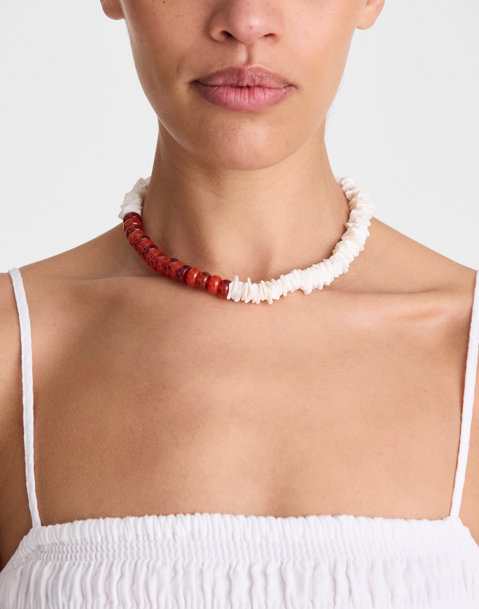 Semiprecious Puka Shell Beaded Choker Necklace