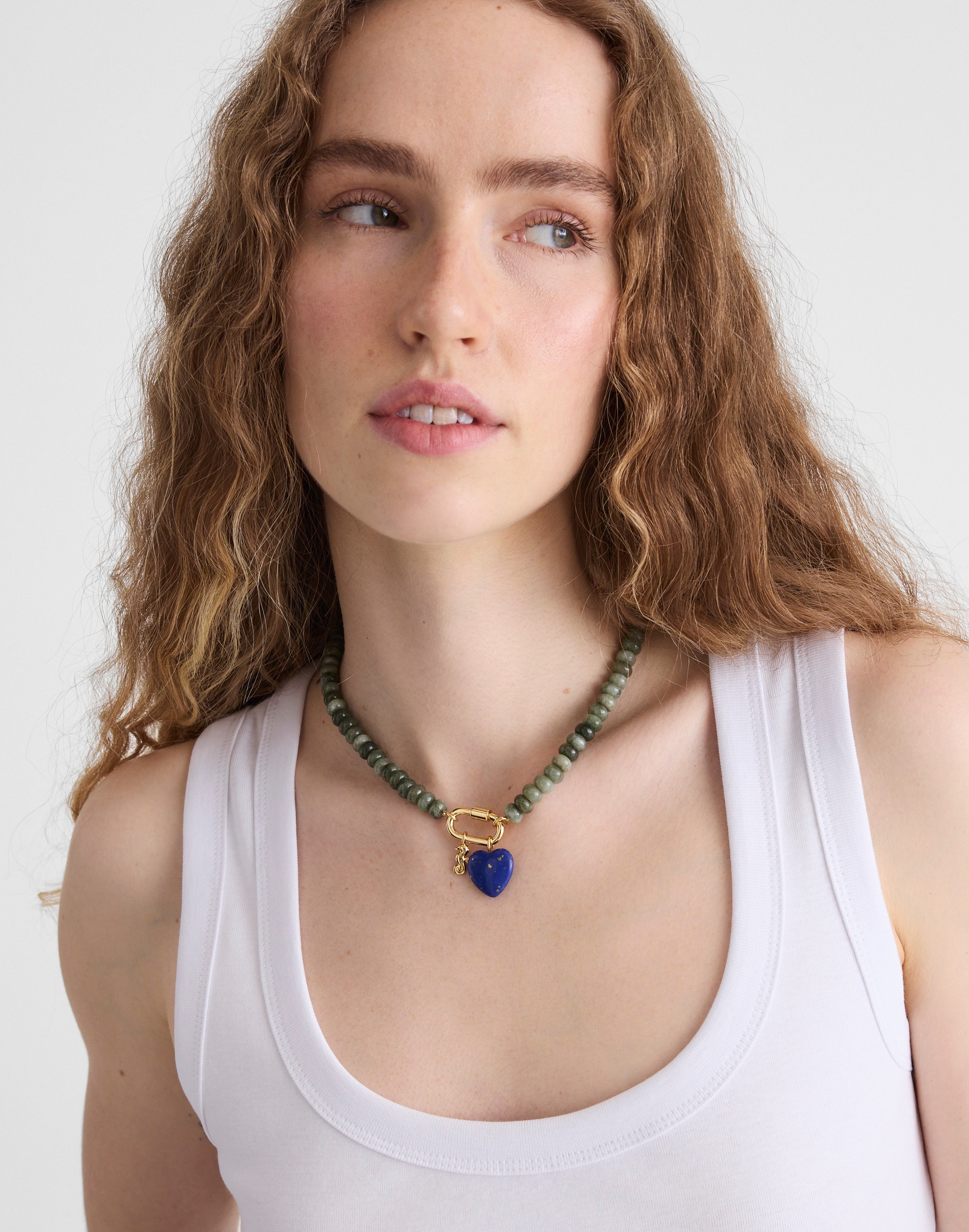 Semiprecious Beaded Carabiner Charm Necklace