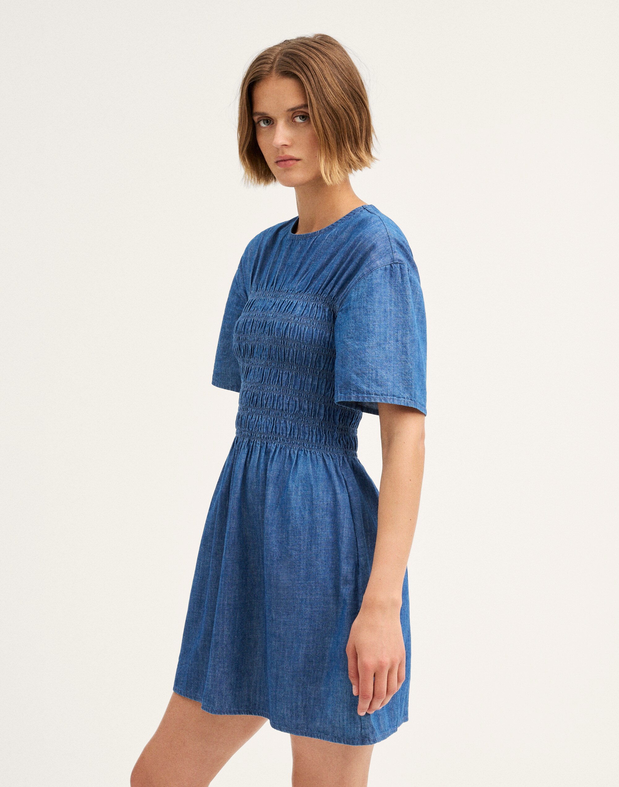 Denim Smocked Mini Dress