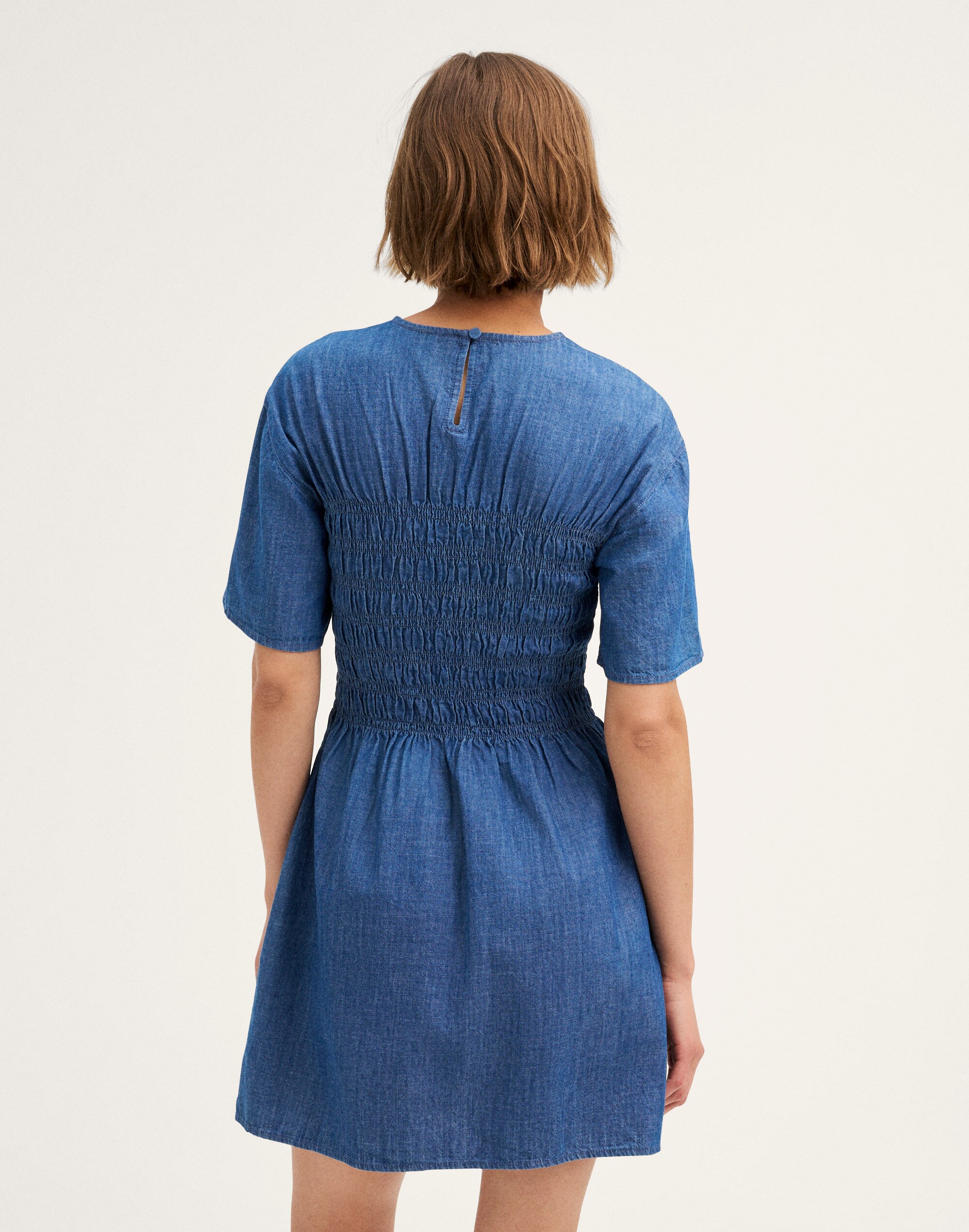 Denim Smocked Mini Dress