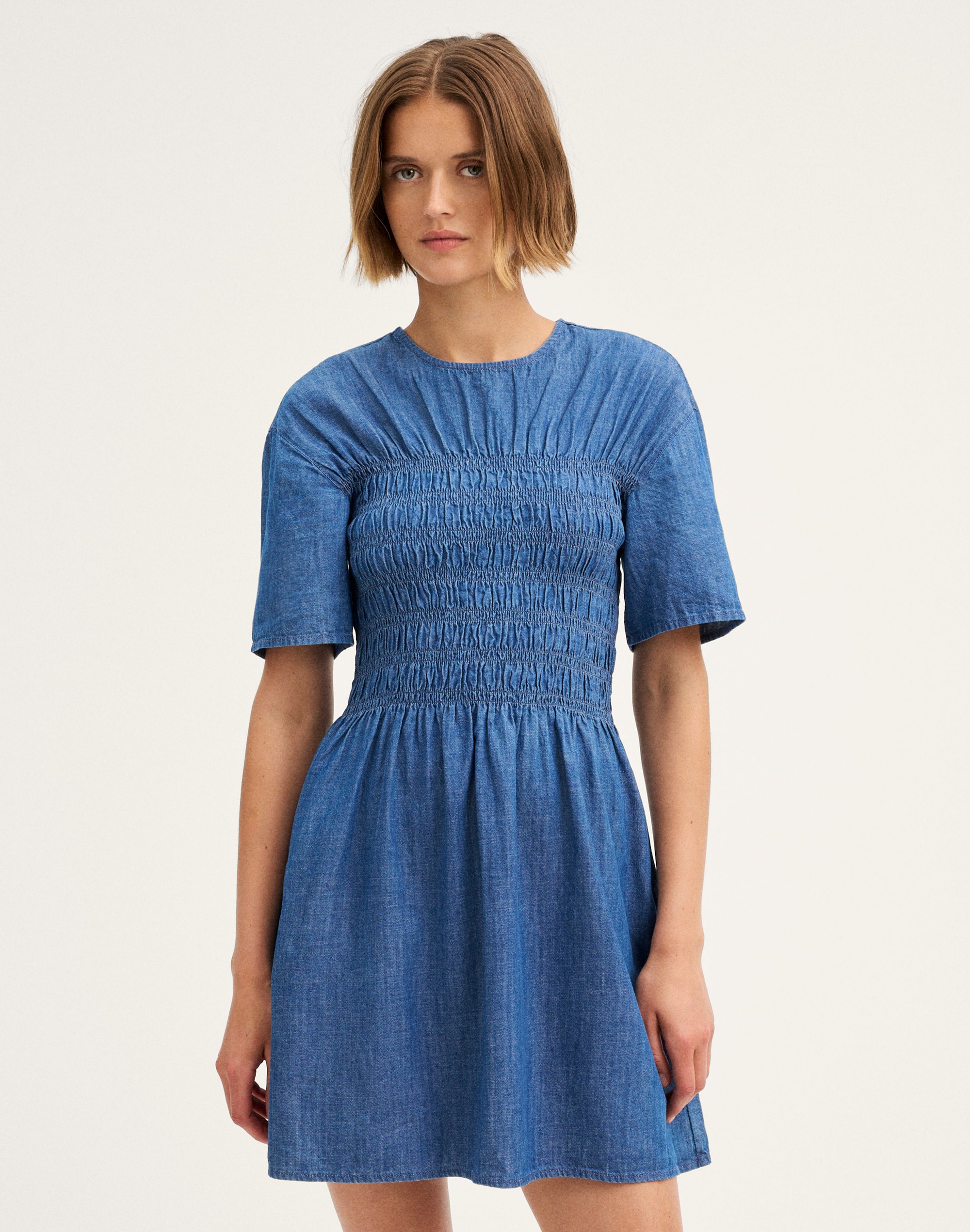 Denim Smocked Mini Dress