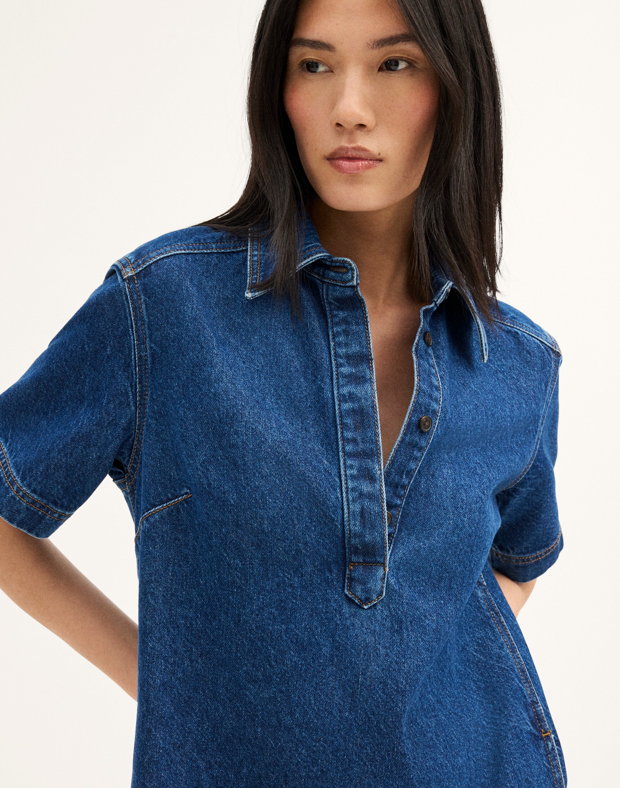 Polo Mini Dress in Airy Denim
