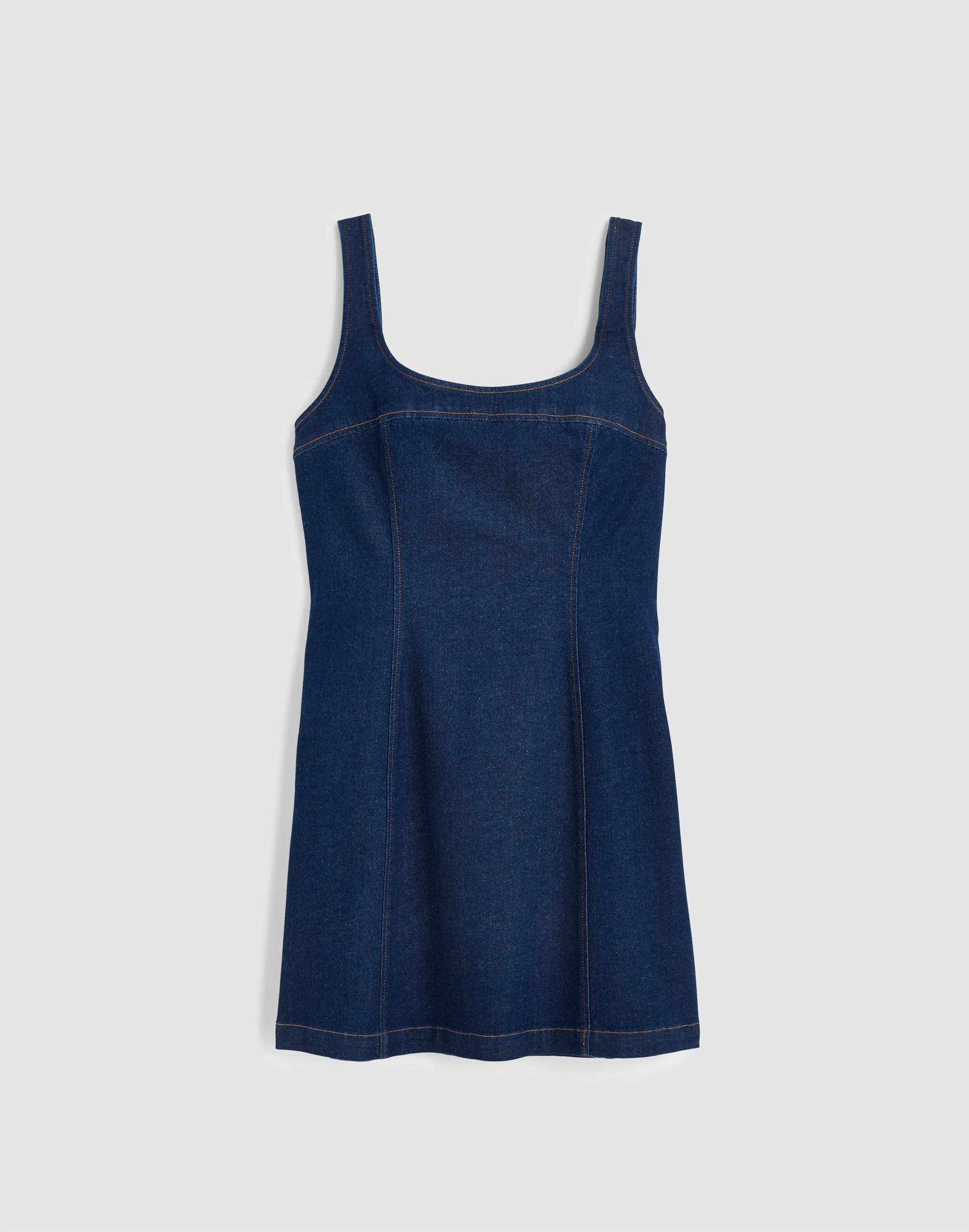 Denim Seamed Squareneck Mini Dress