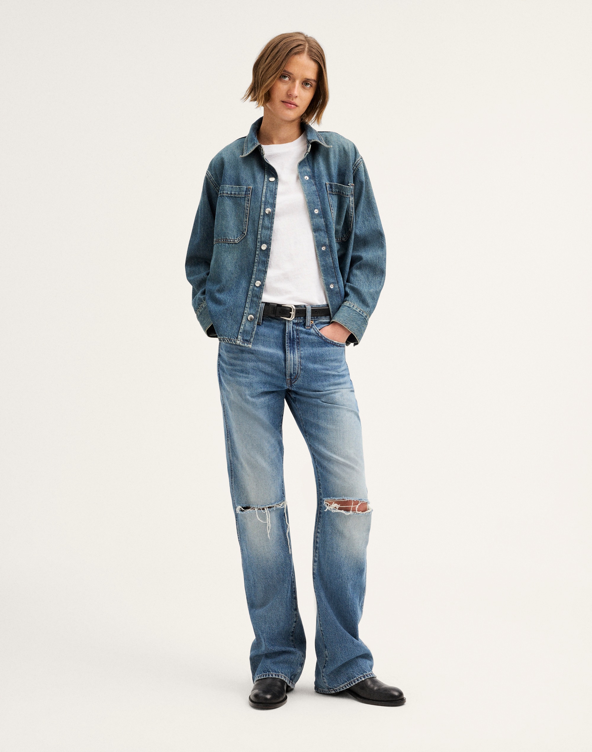 Boxy Shirt-Jacket in Airy Denim