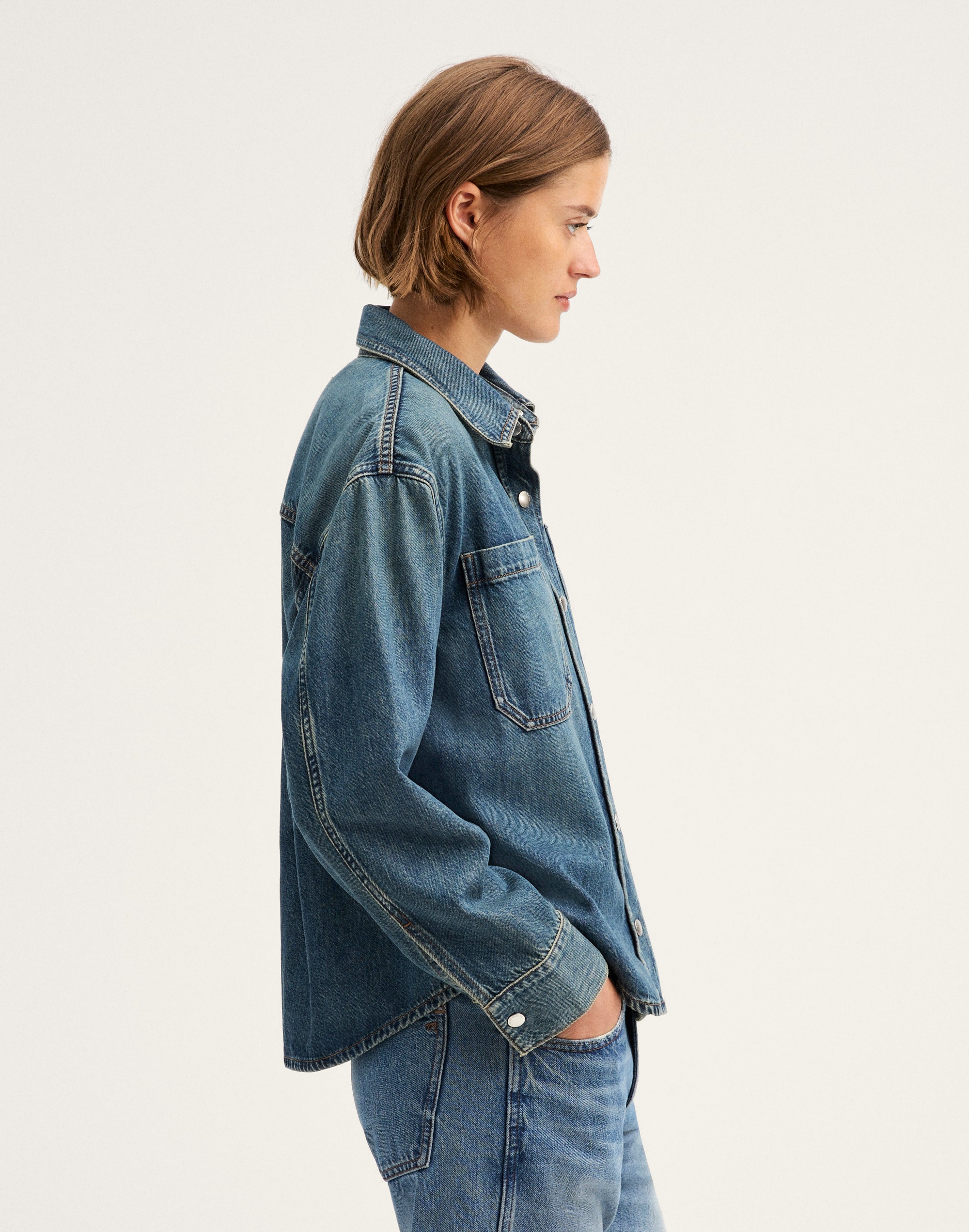 Boxy Shirt-Jacket in Airy Denim