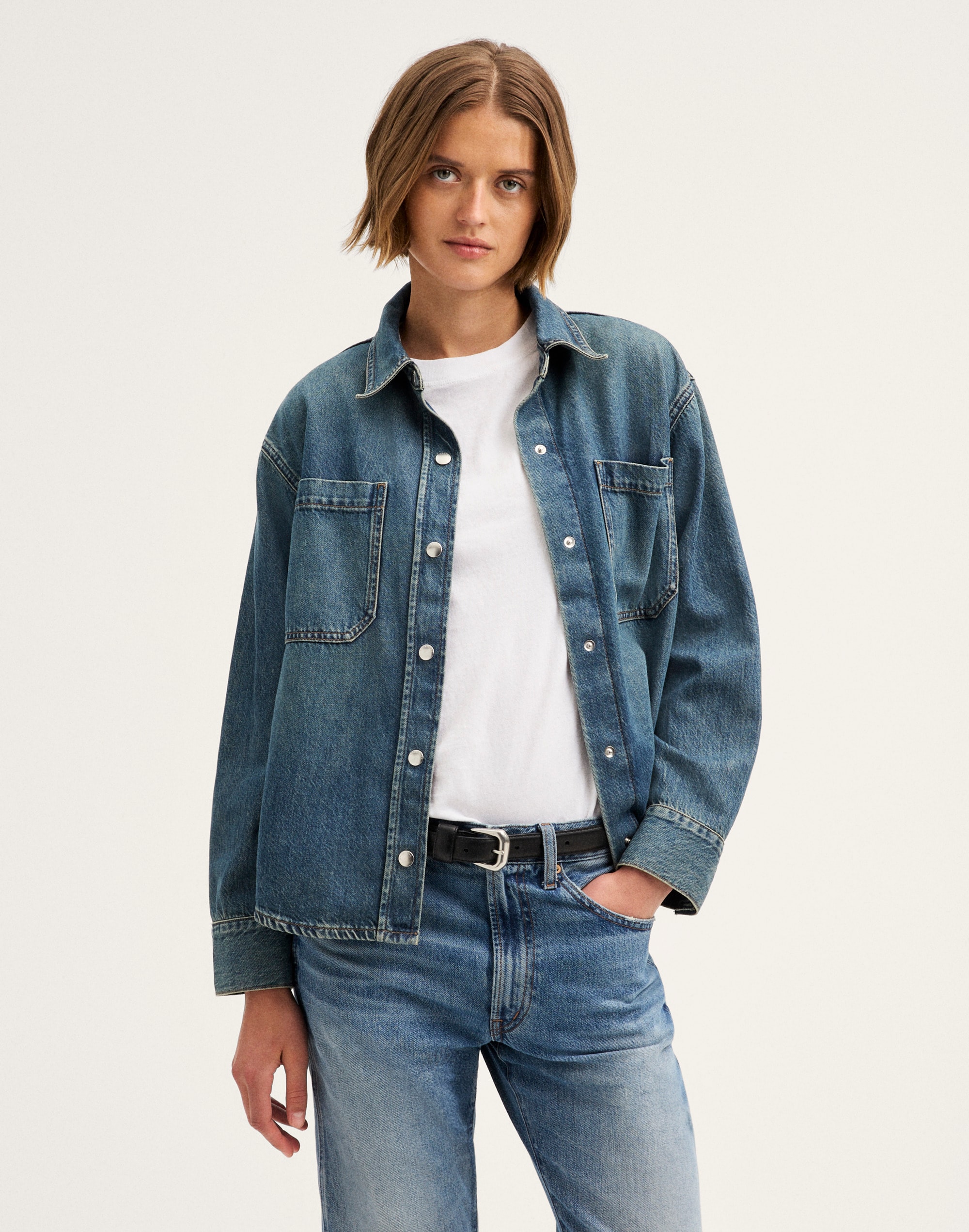 Boxy Shirt-Jacket in Airy Denim