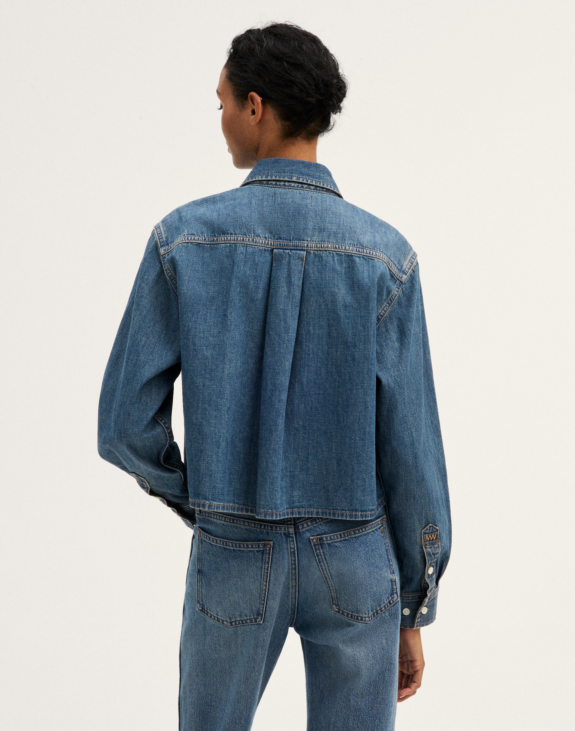 Denim Boxy Crop Button-Up Shirt
