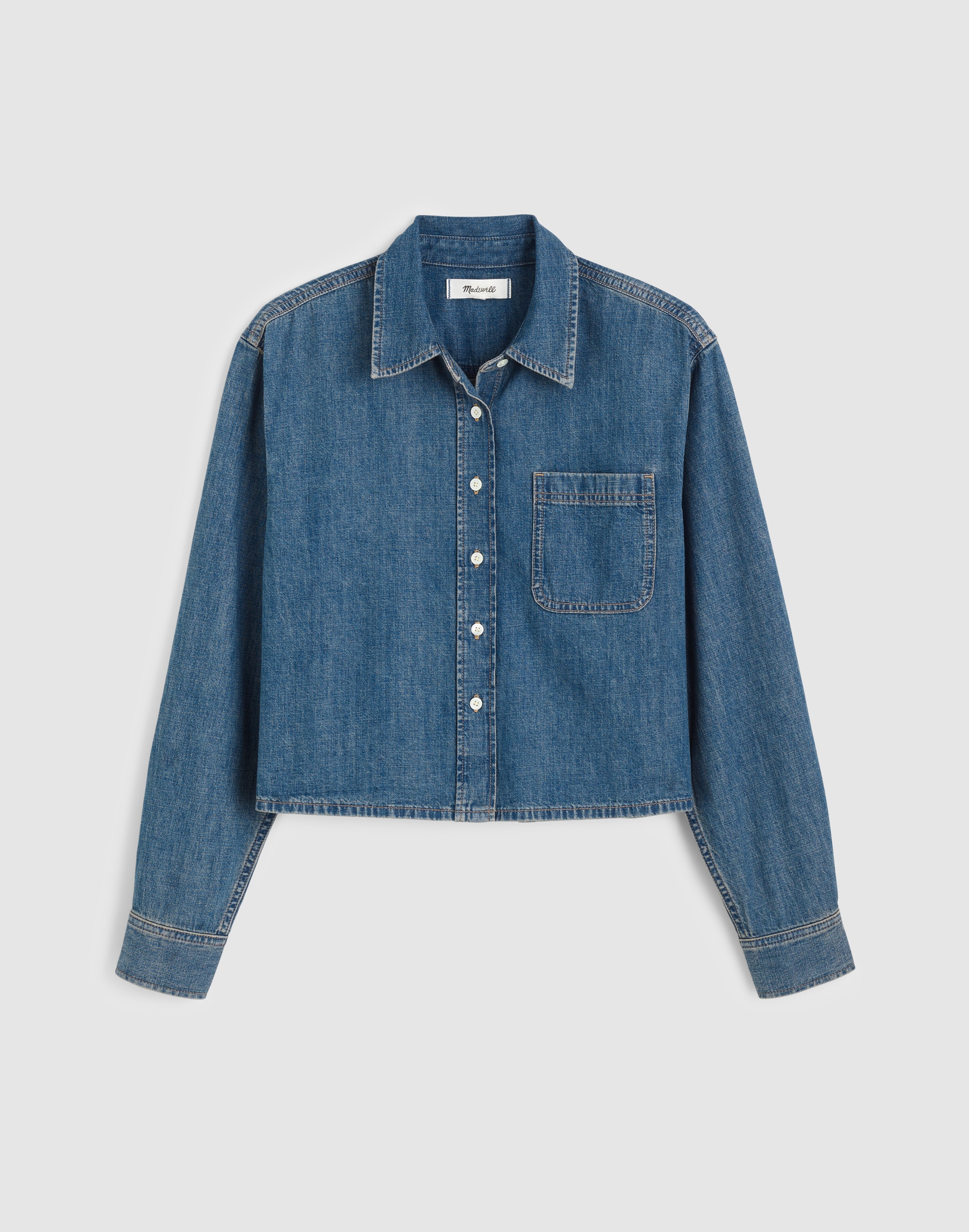 Denim Boxy Crop Button-Up Shirt