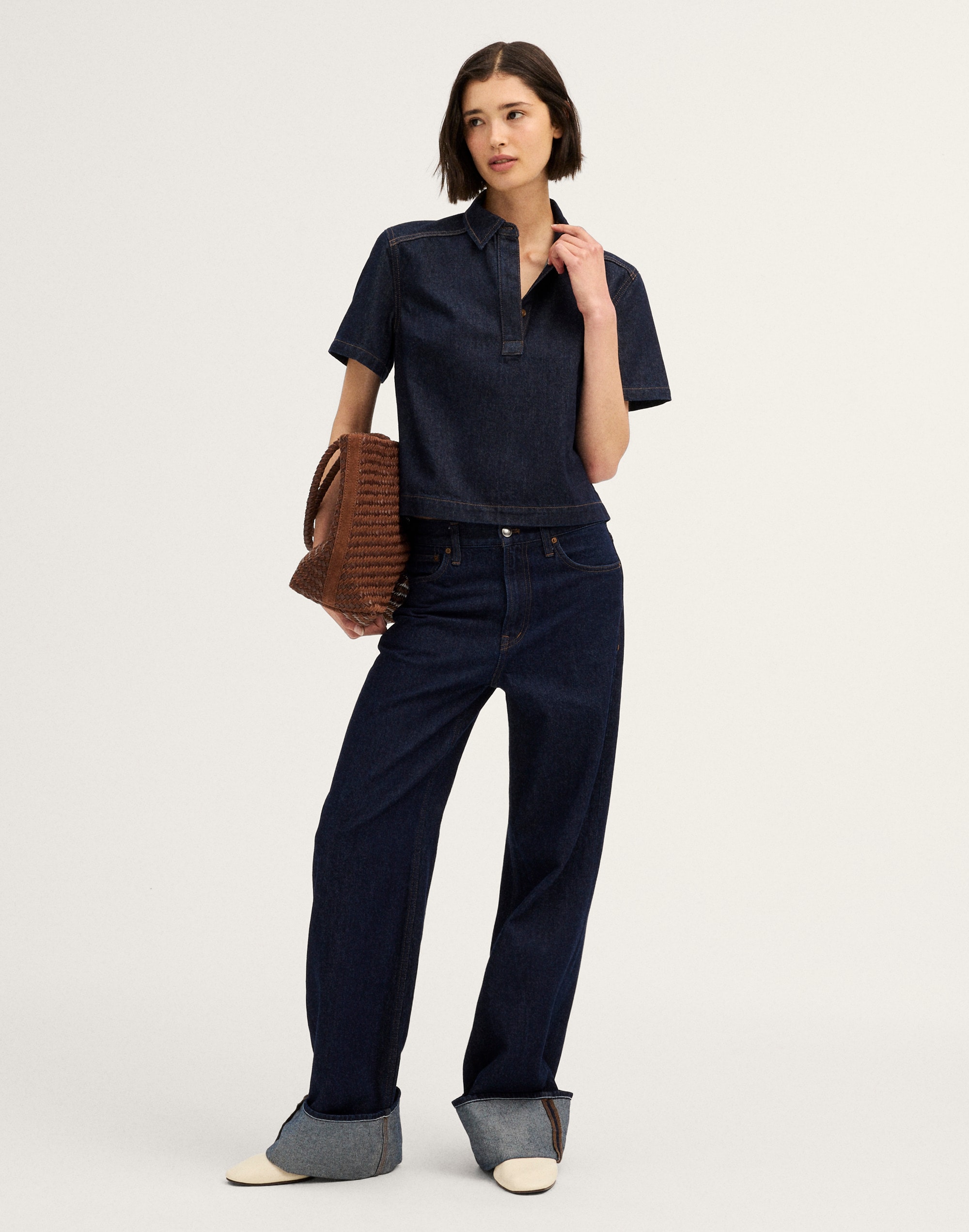 Denim Boxy Polo Shirt
