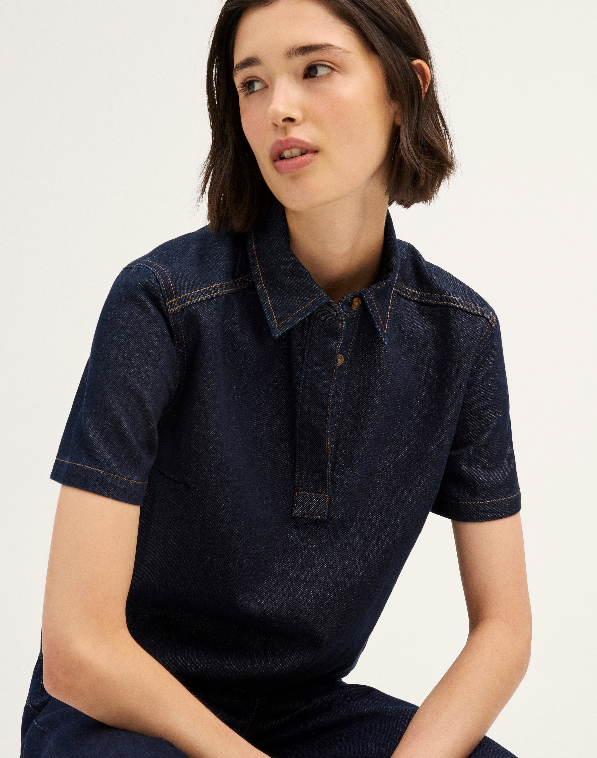Denim Boxy Polo Shirt