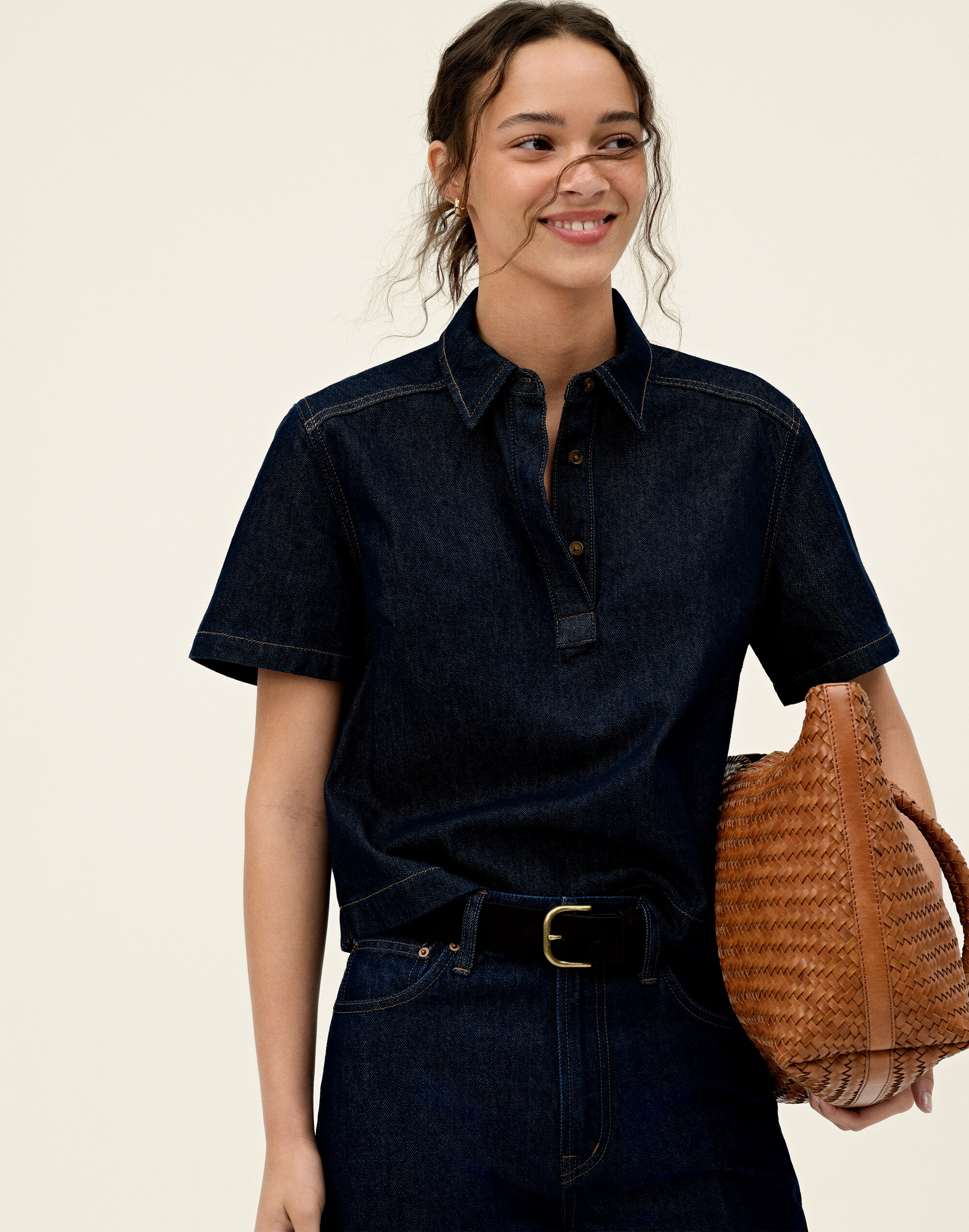 Denim Boxy Polo Shirt