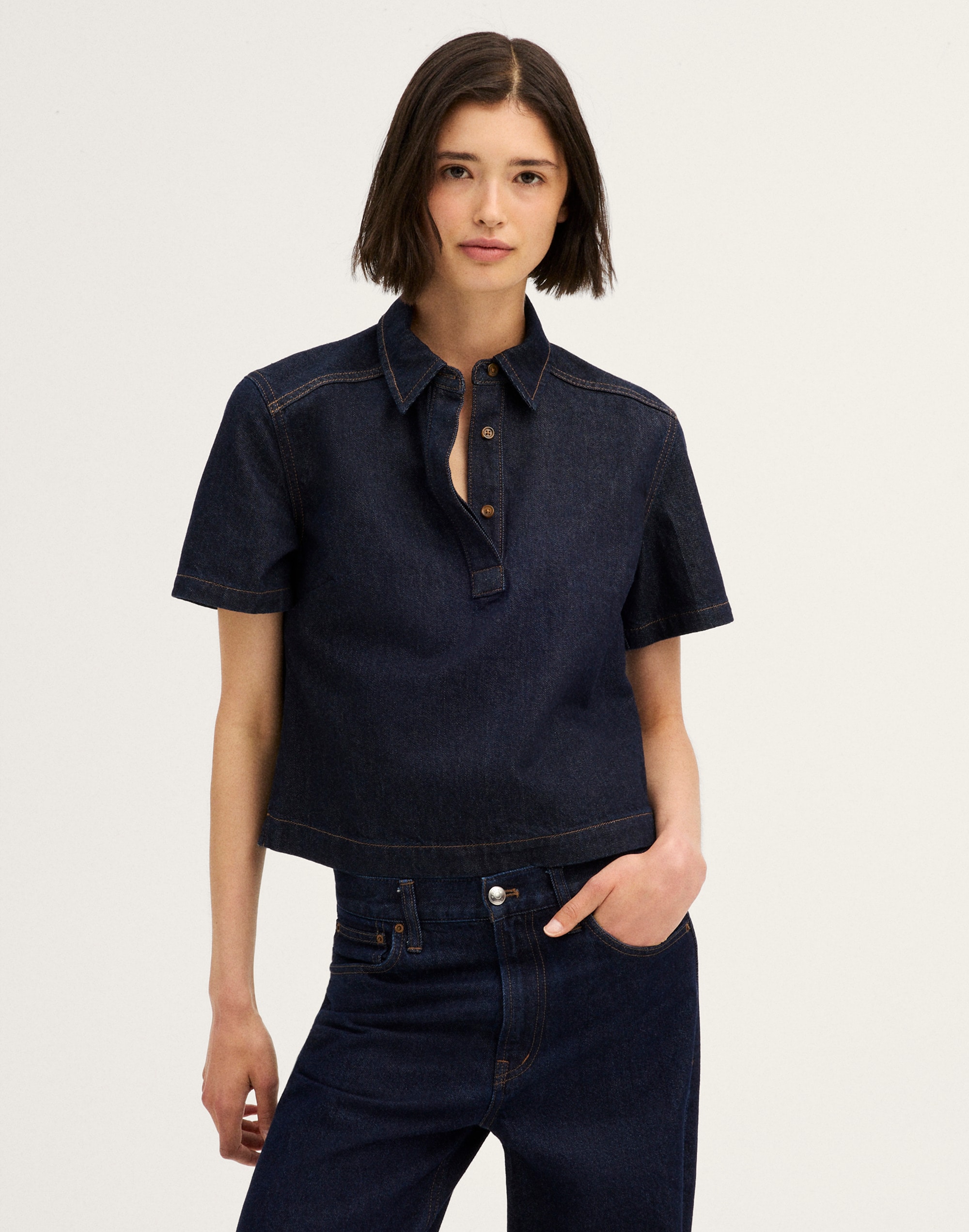 Denim Boxy Polo Shirt